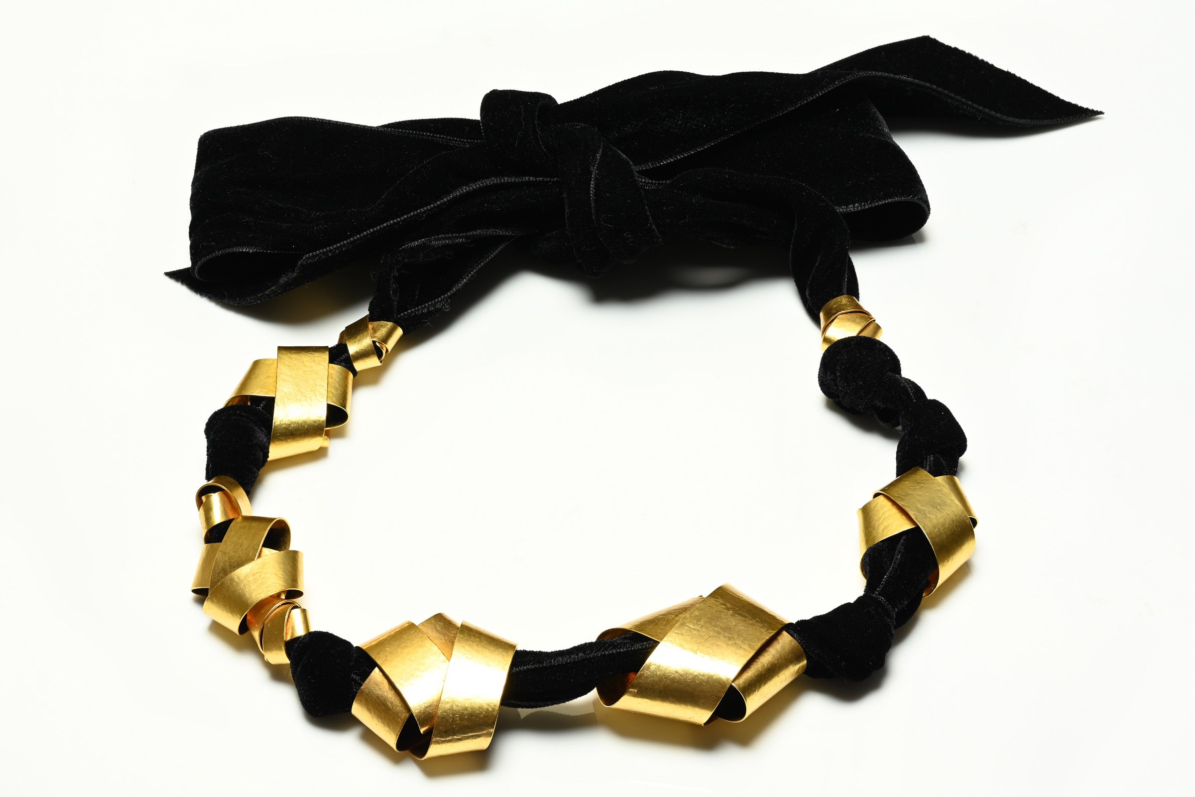 Herve Van Der Straeten Gold Plated Black Velvet Ribbon Necklace