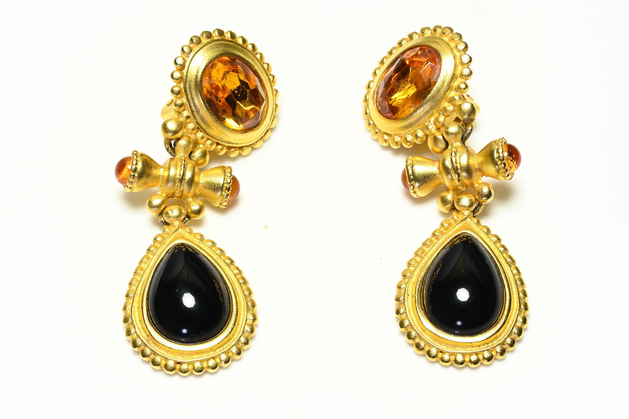 Vintage 1990's Brown Black Crystal Drop Earrings