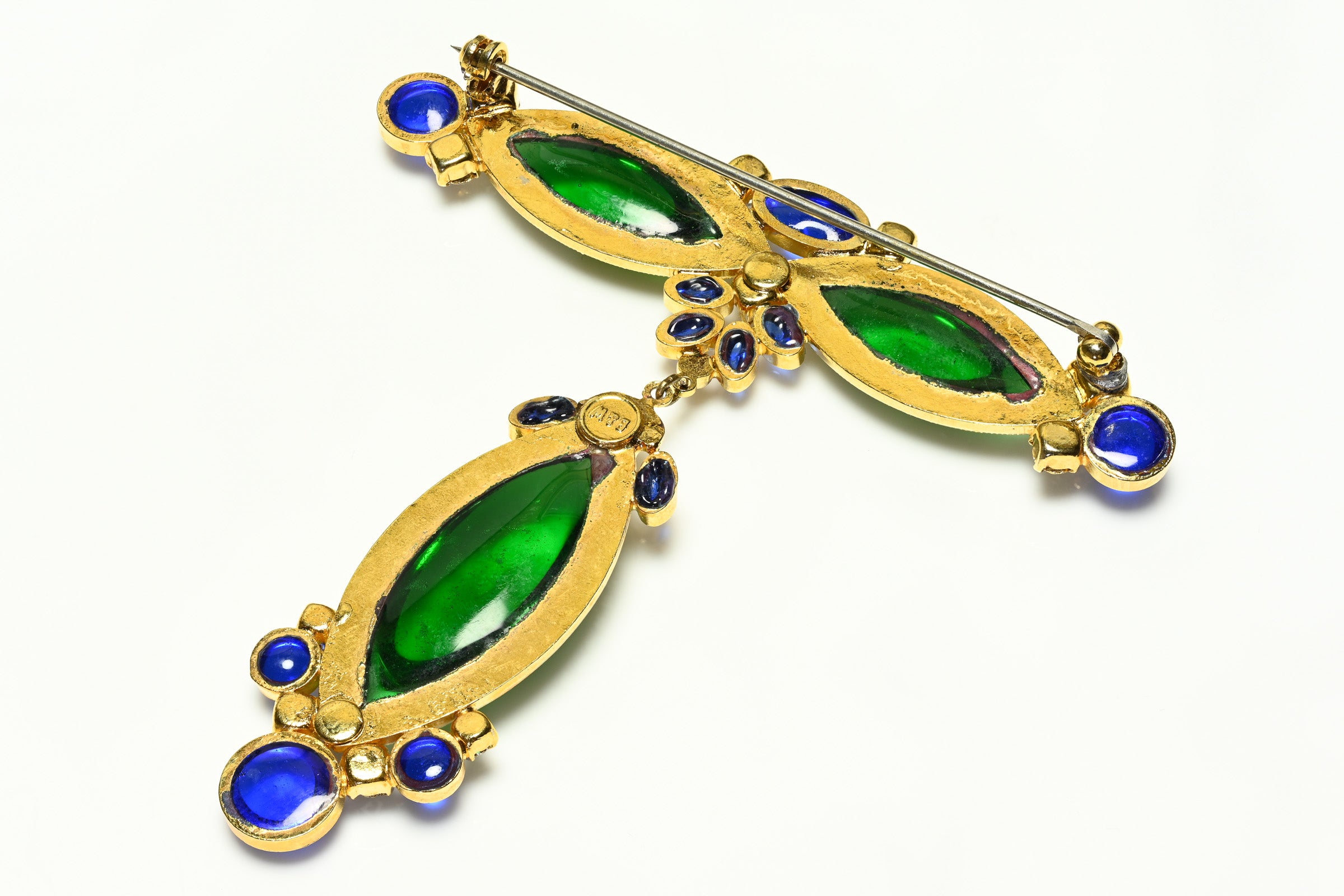 Vintage 1990's Butler & Wilson Green Blue Poured Glass Brooch