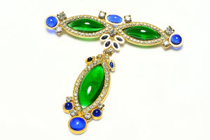 Vintage Butler & Wilson Green Blue Poured Glass Crystal Brooch