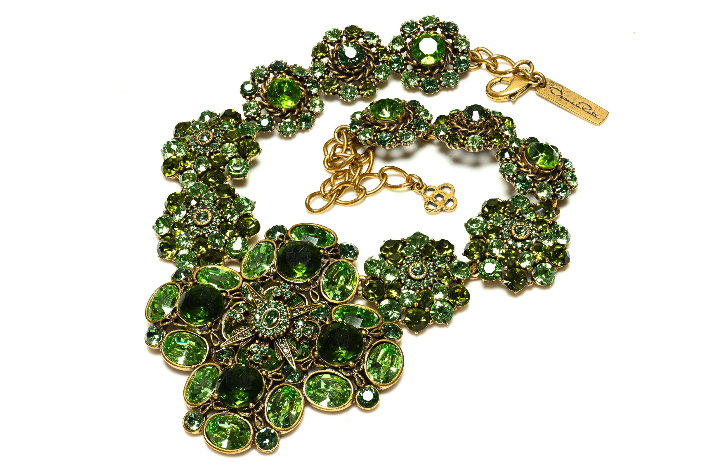 Oscar de la Renta Green Crystal Large Flower Necklace