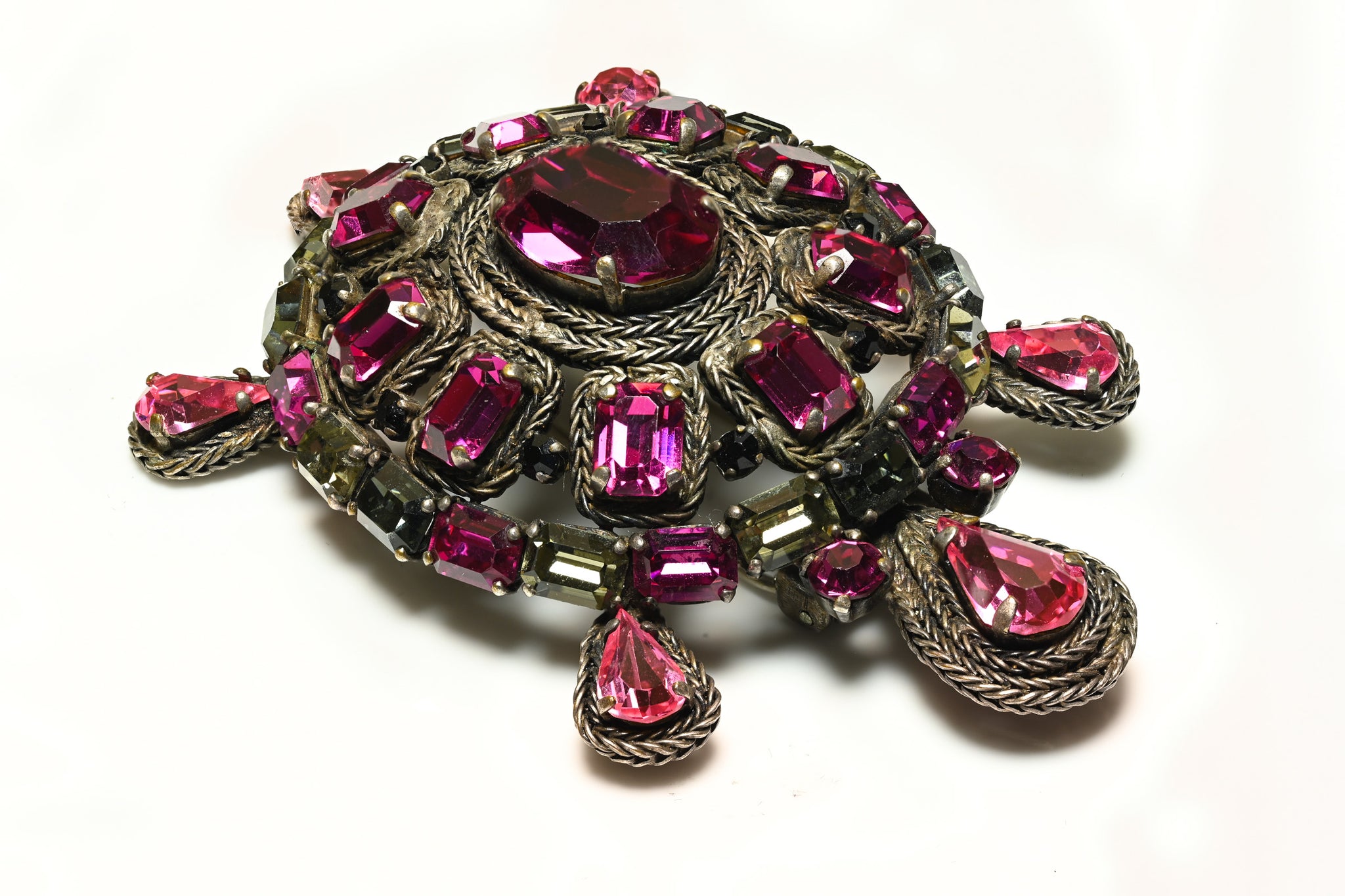 Roger Jean-Pierre Paris 1950's Large Pink Crystal Turtle Brooch