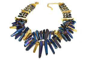 Vintage Barrera Gold Plated Blue Iridescent Stone Collar Necklace