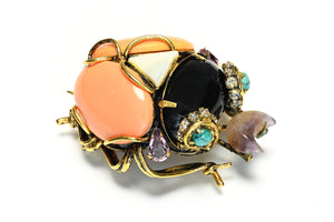 Iradj Moini Black Orange Amethyst Turquoise Beetle Bug Brooch
