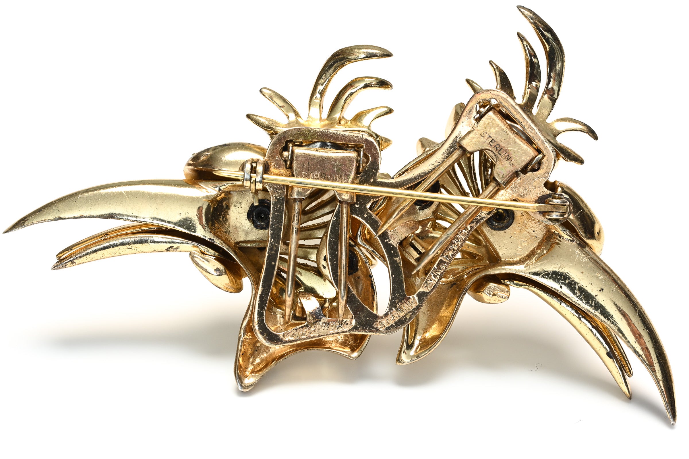 Vintage Coro Duette Sterling Silver Blue Red Crystal Bird Brooch