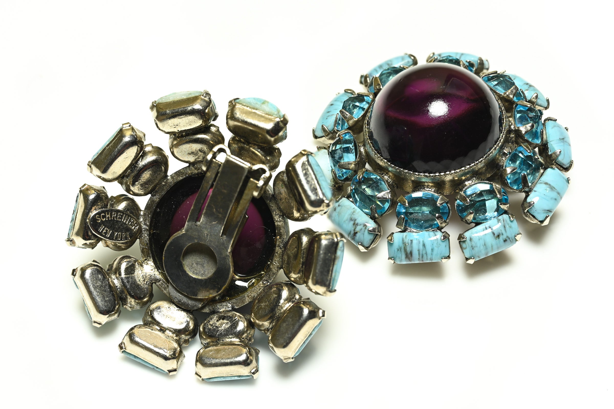 Vintage 1960's Schreiner NY Purple Large Earrings