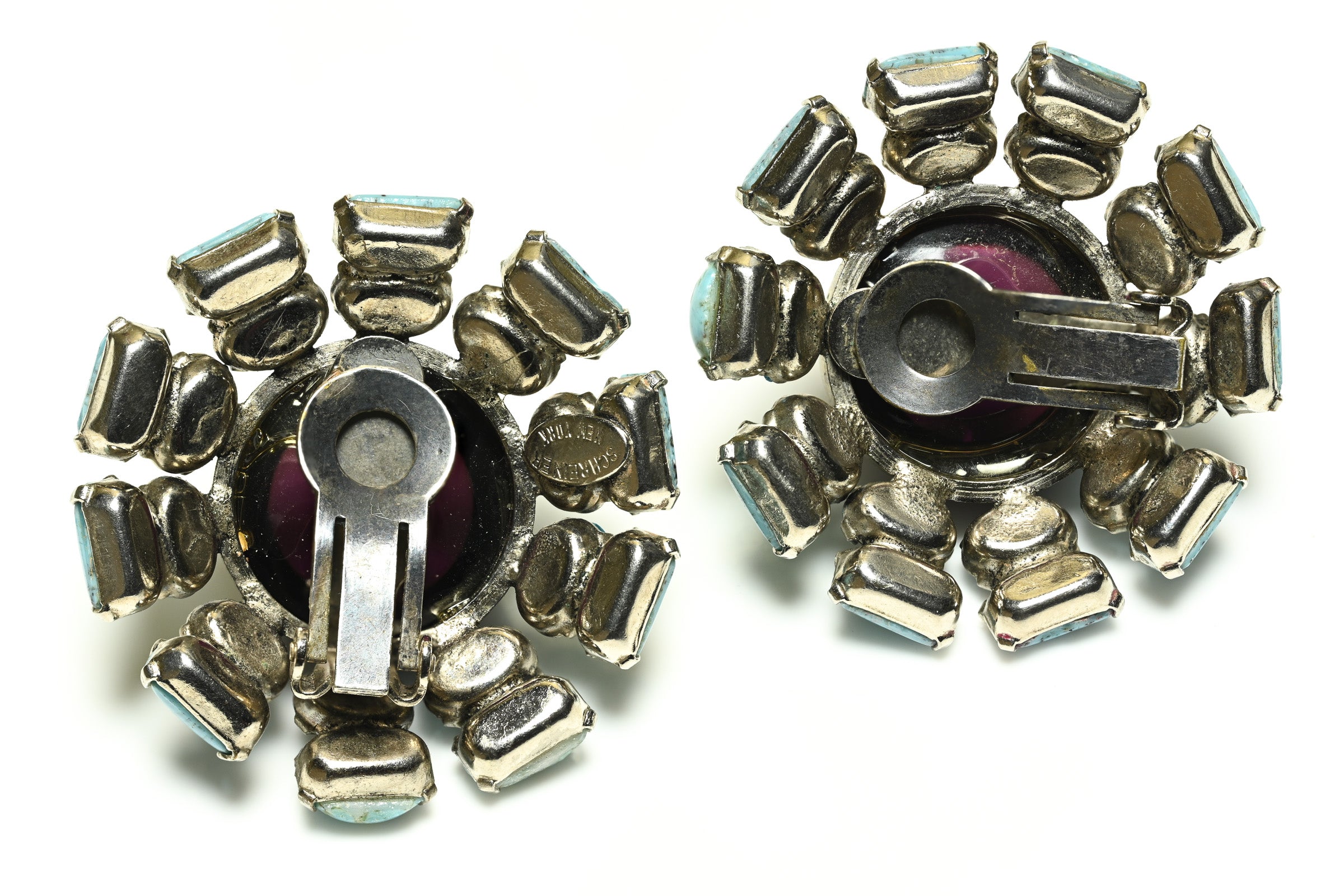 Vintage 1960's Schreiner NY Purple Blue Crystal Earrings
