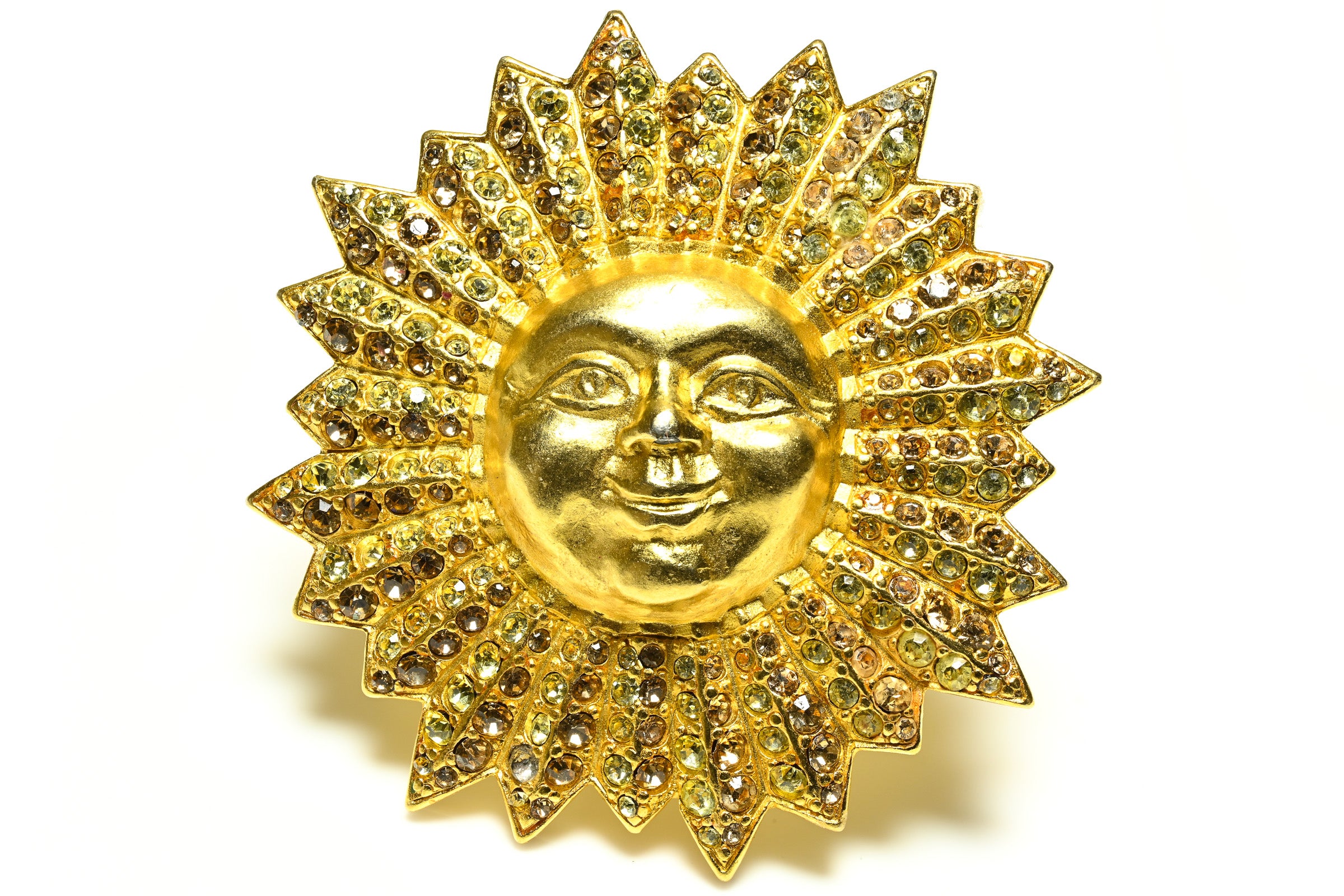 Vintage Karl Lagerfeld Paris Gold Plated Crystal Sun Brooch Pendant