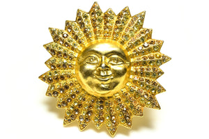 Vintage Karl Lagerfeld Paris Gold Plated Crystal Sun Brooch Pendant