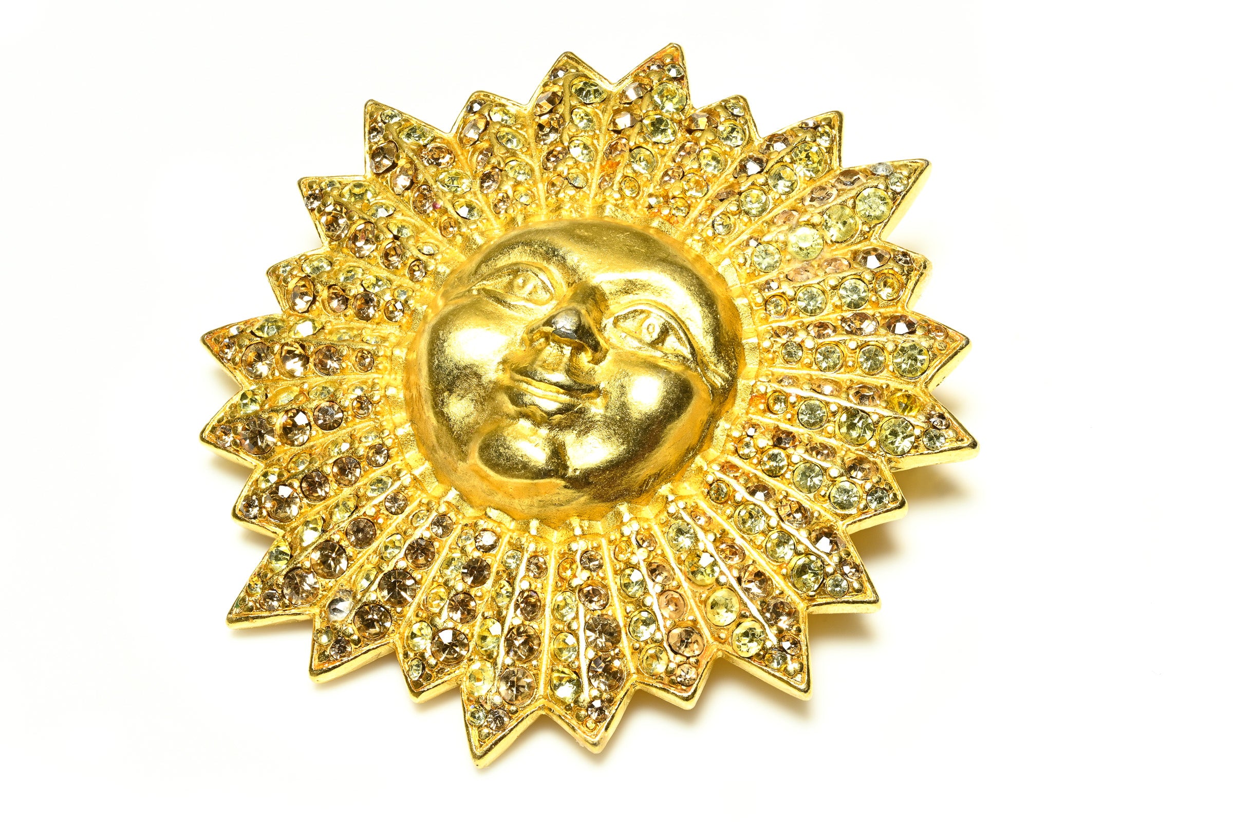 Vintage Karl Lagerfeld Paris Gold Plated Crystal Sun Brooch Pendant
