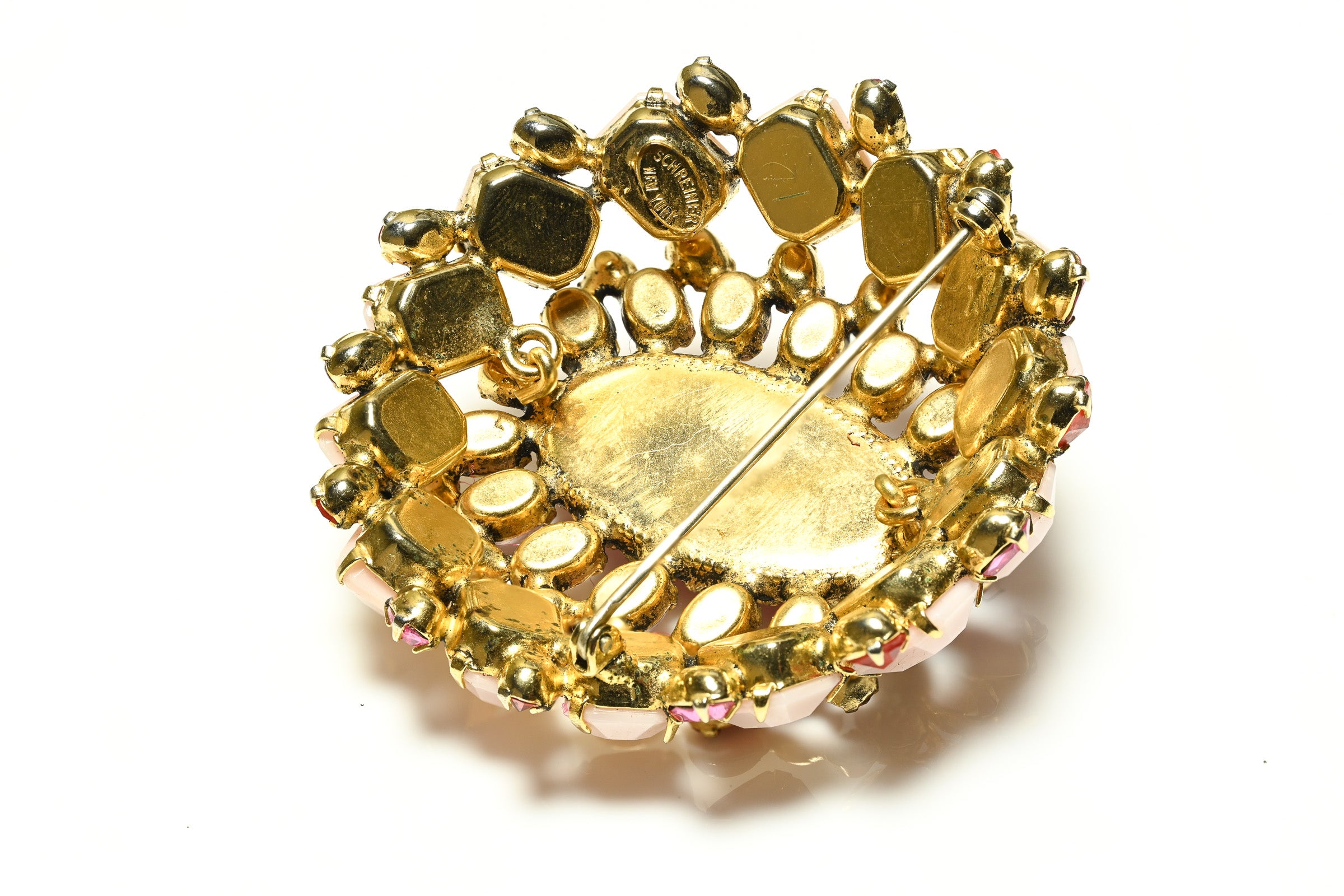 Vintage Schreiner NY Pink Crystal Flower Brooch 2