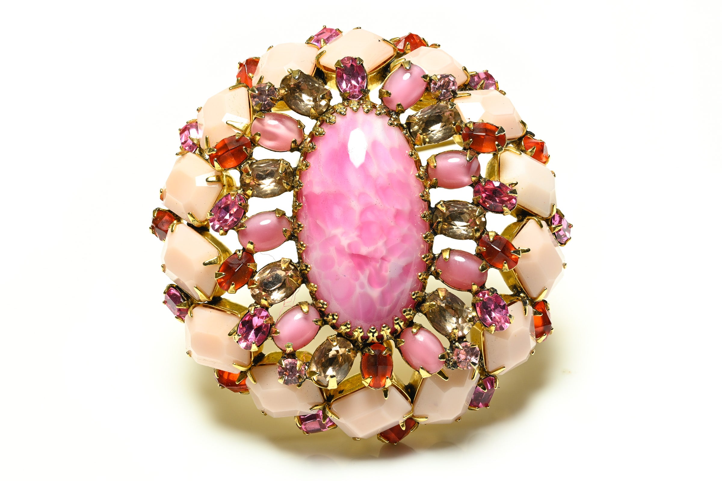 Vintage Schreiner NY Pink Crystal Flower Brooch