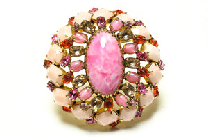 Vintage Schreiner NY Pink Crystal Flower Brooch