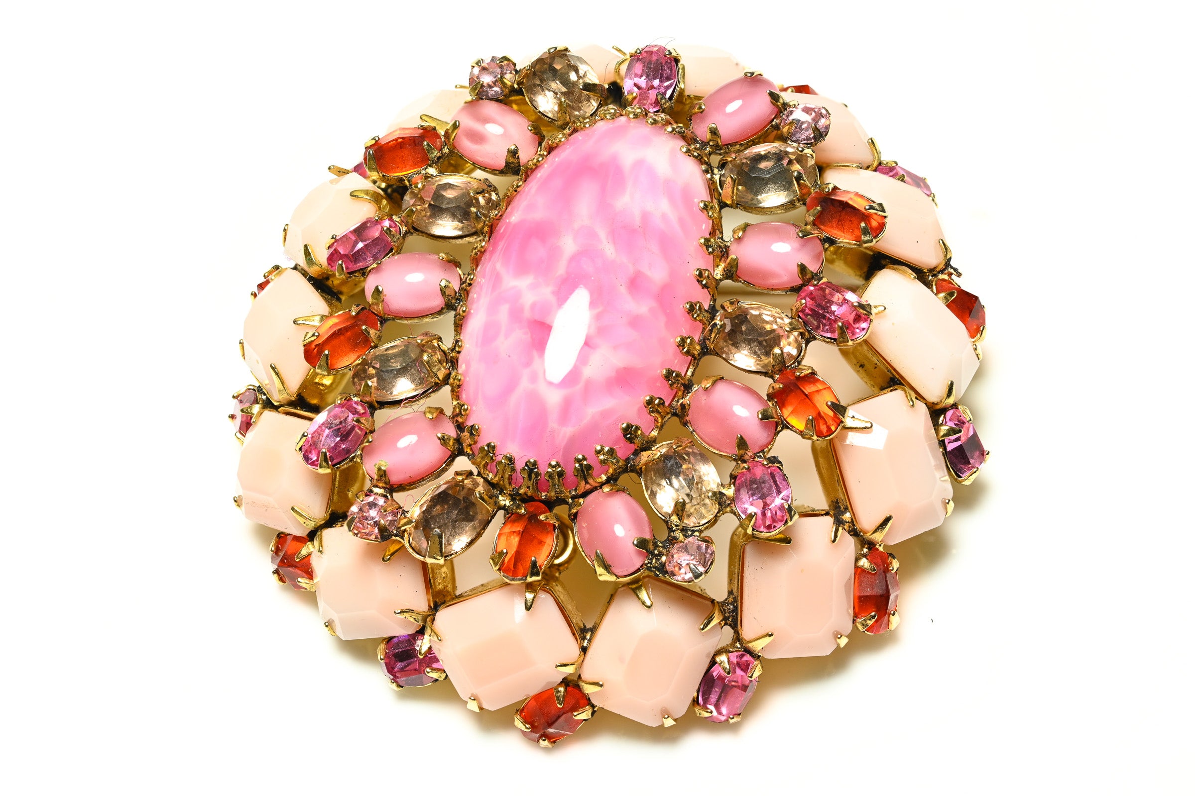 Vintage Schreiner NY Pink Crystal Flower Brooch 1