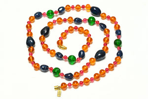 Vintage Kenneth Jay Lane Orange Green Glass Beads Sautoir Necklace