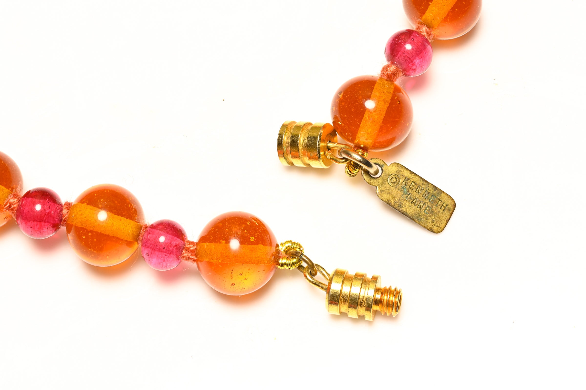 Vintage Kenneth Jay Lane Orange Green Glass Beads Sautoir Necklace 3