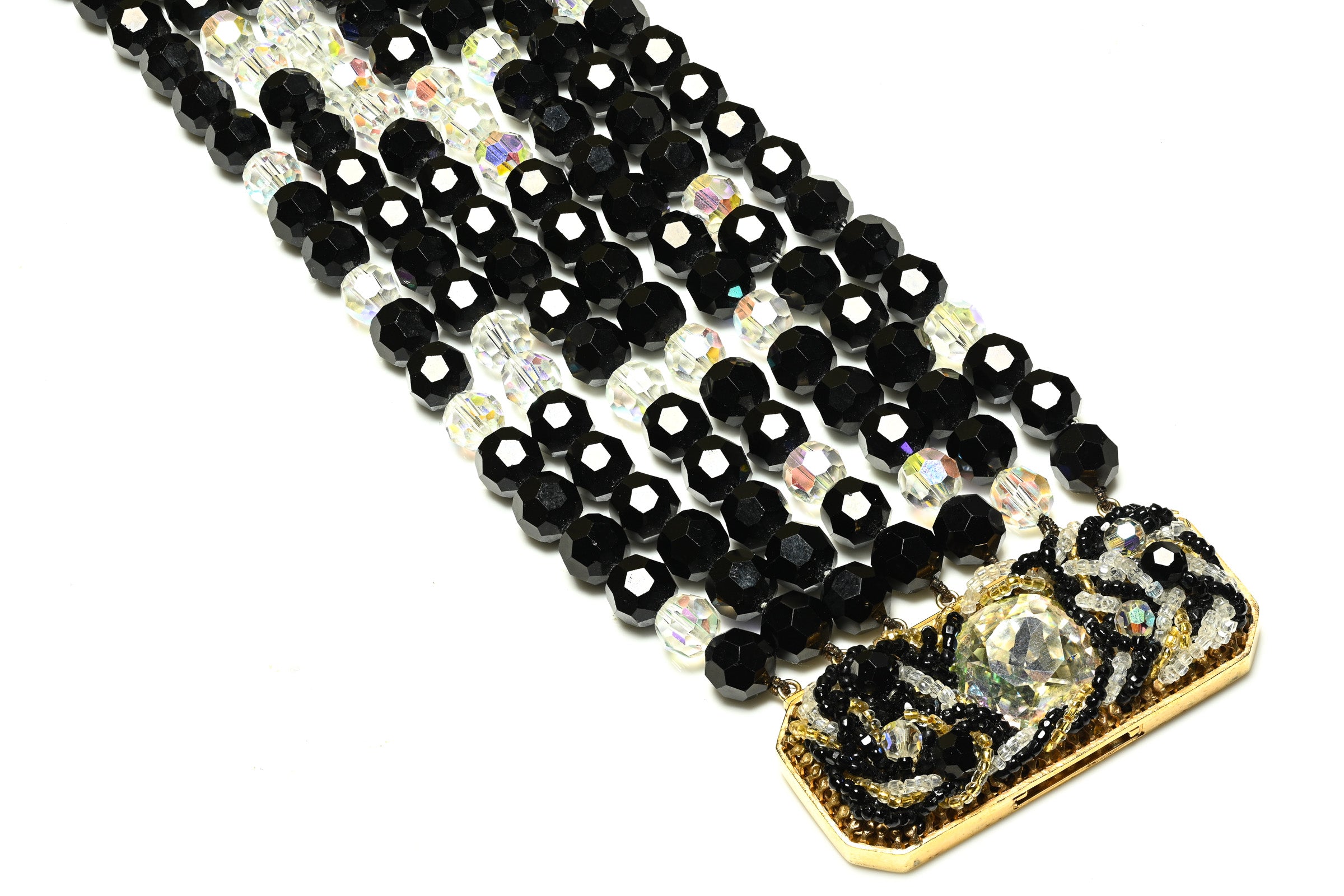 Vintage 1960's Coppola e Toppo Black Aurora Borealis Crystal Necklace 1