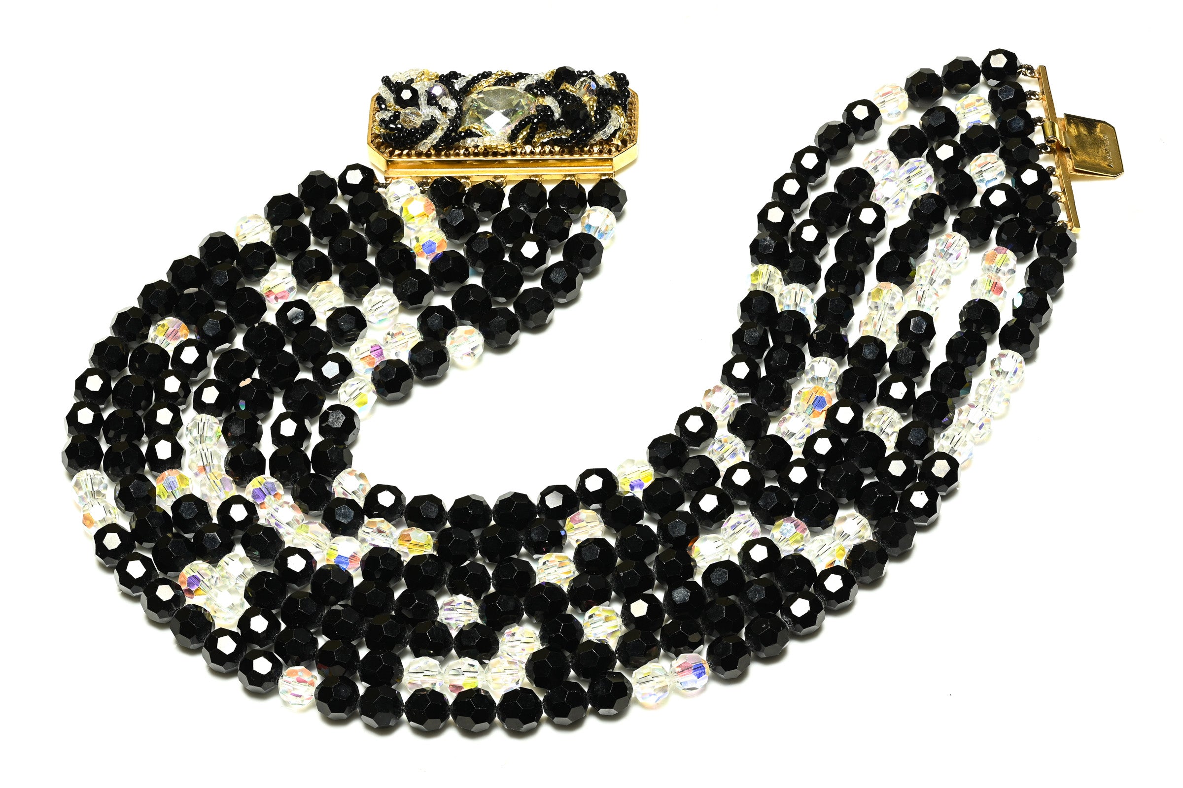 Vintage 1960's Coppola e Toppo Black Aurora Borealis Crystal Necklace