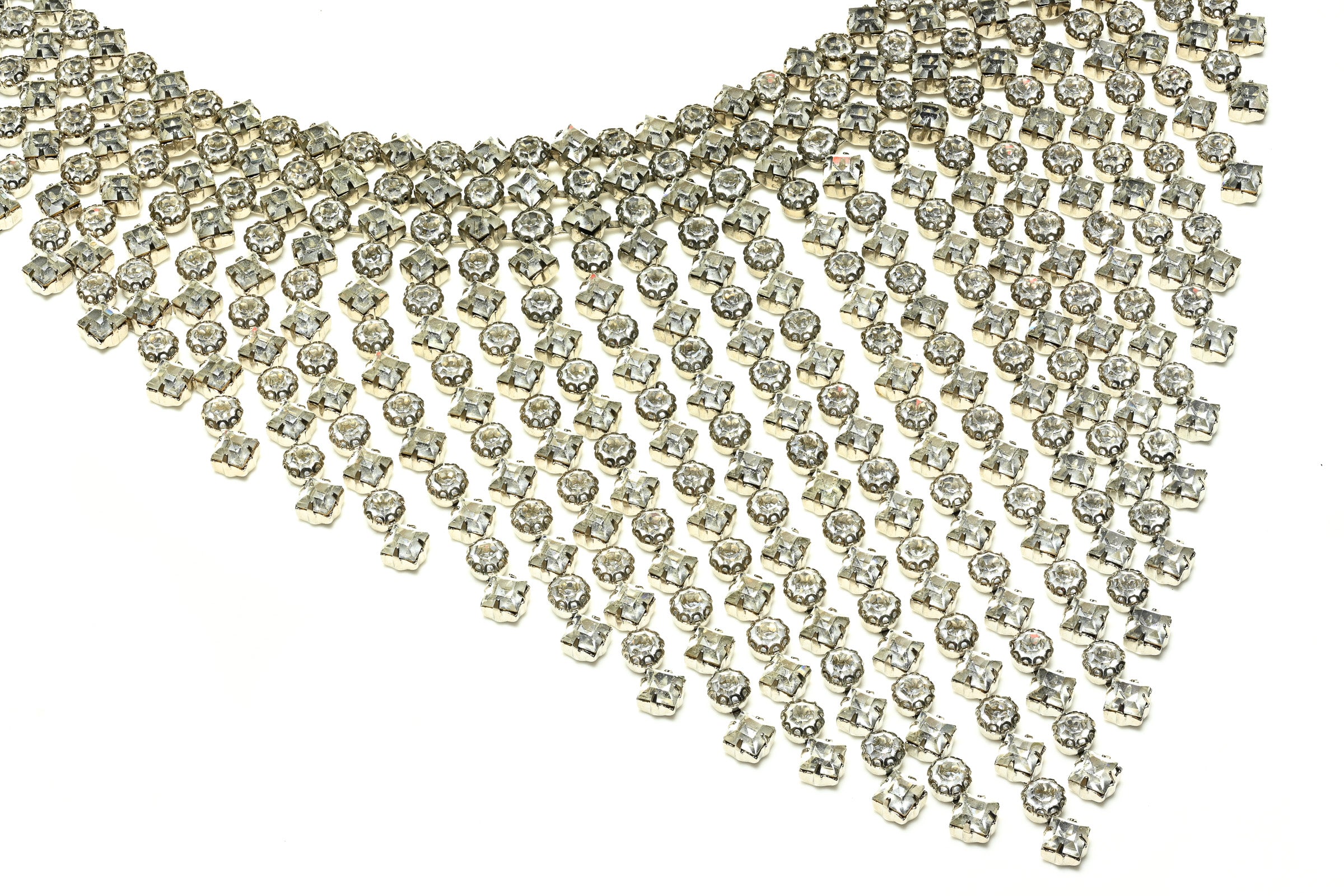 Vintage Schreiner NY Rhodium Plated Crystal Large Bib Fringe Necklace 1