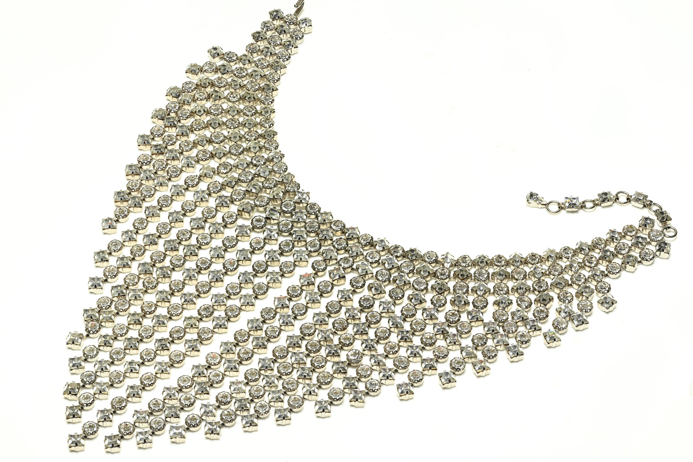 Vintage Schreiner NY Rhodium Plated Crystal Large Bib Fringe Necklace 2
