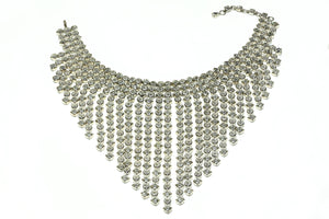 Vintage Schreiner NY Rhodium Plated Crystal Large Bib Fringe Necklace