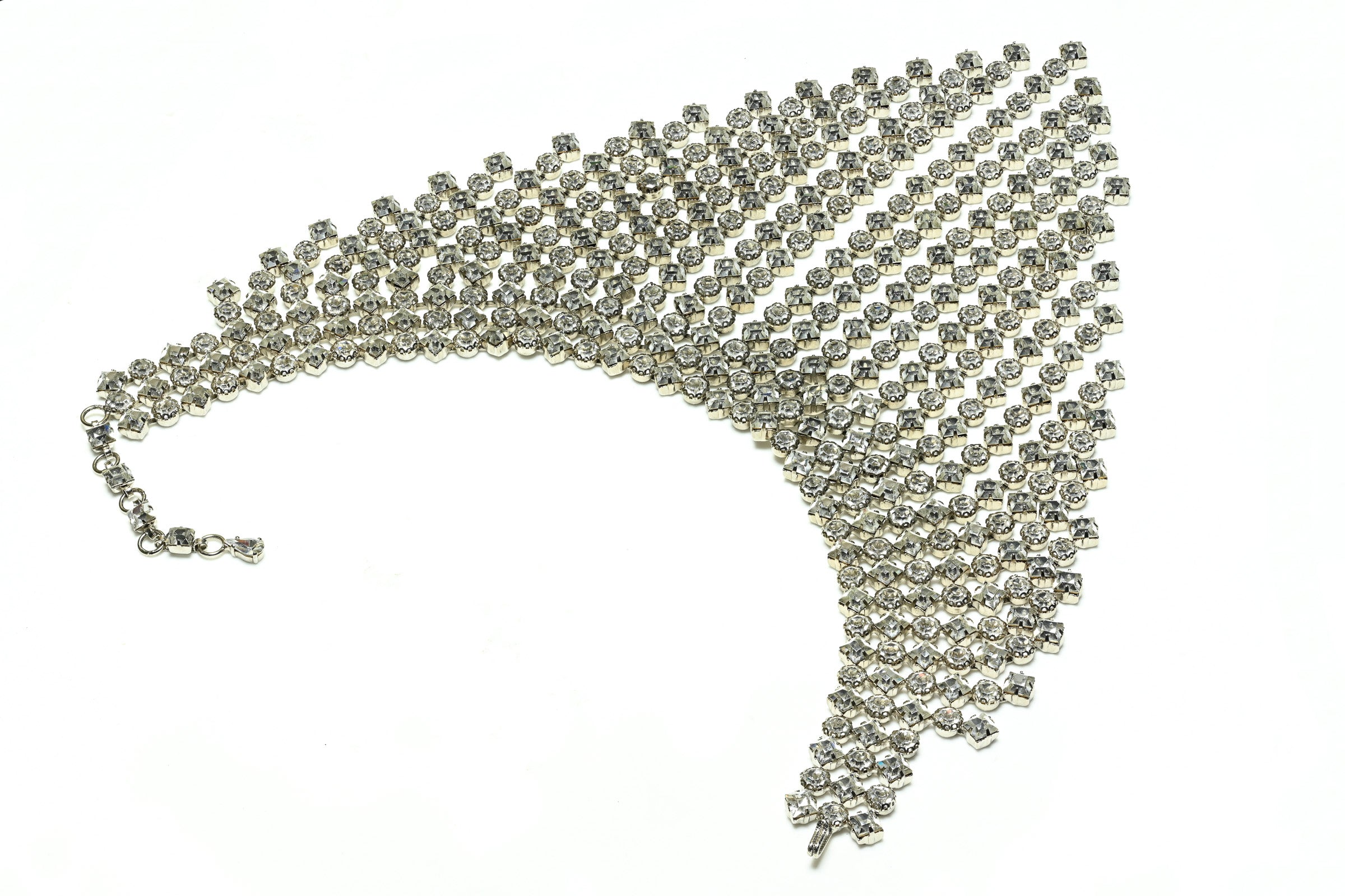 Vintage Schreiner NY Rhodium Plated Crystal Large Bib Fringe Necklace 3