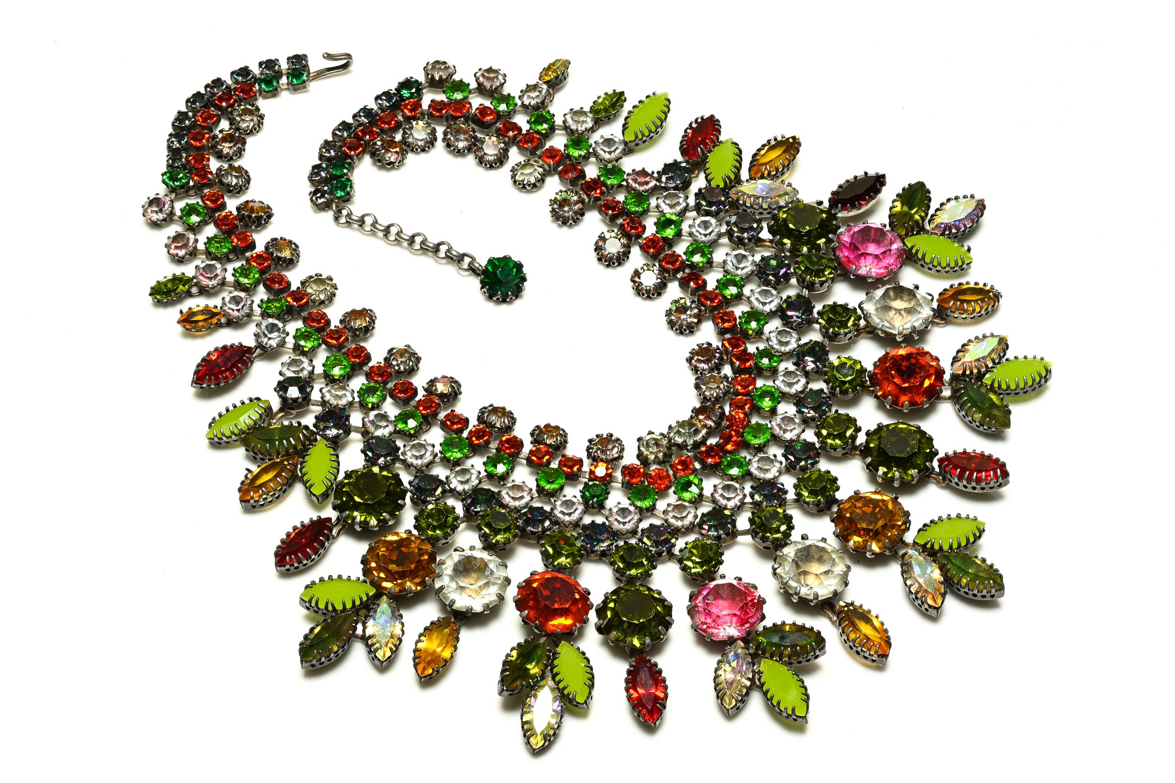 Vintage Countess Cissy Zoltowska CIS Green Pink Orange Crystal Necklace 1
