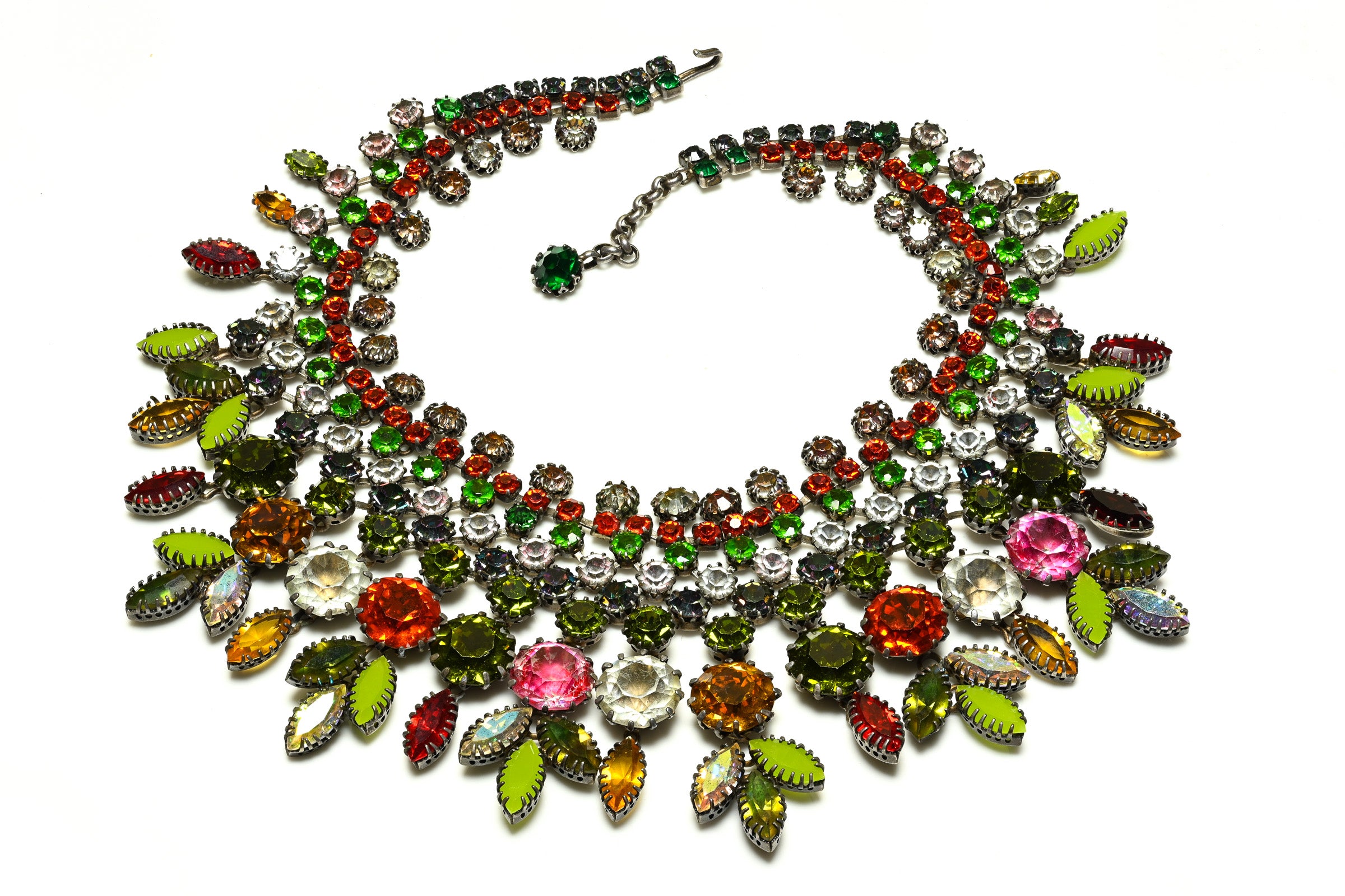 Vintage Countess Cissy Zoltowska CIS Green Pink Orange Crystal Necklace