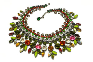 Vintage Countess Cissy Zoltowska CIS Green Pink Orange Crystal Necklace