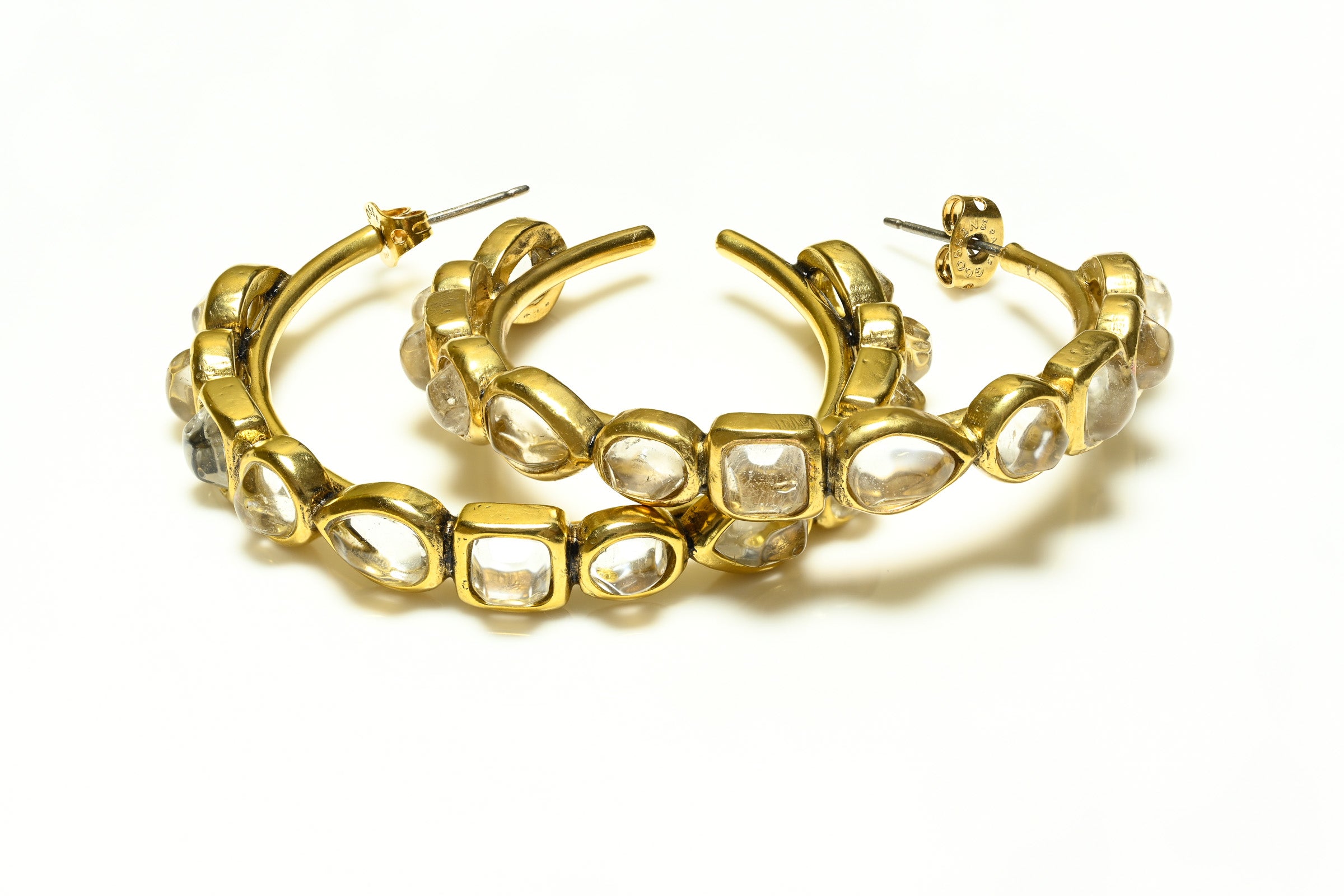 Robert Goossens Gold Plated Rock Crystal Hoop Earrings 1