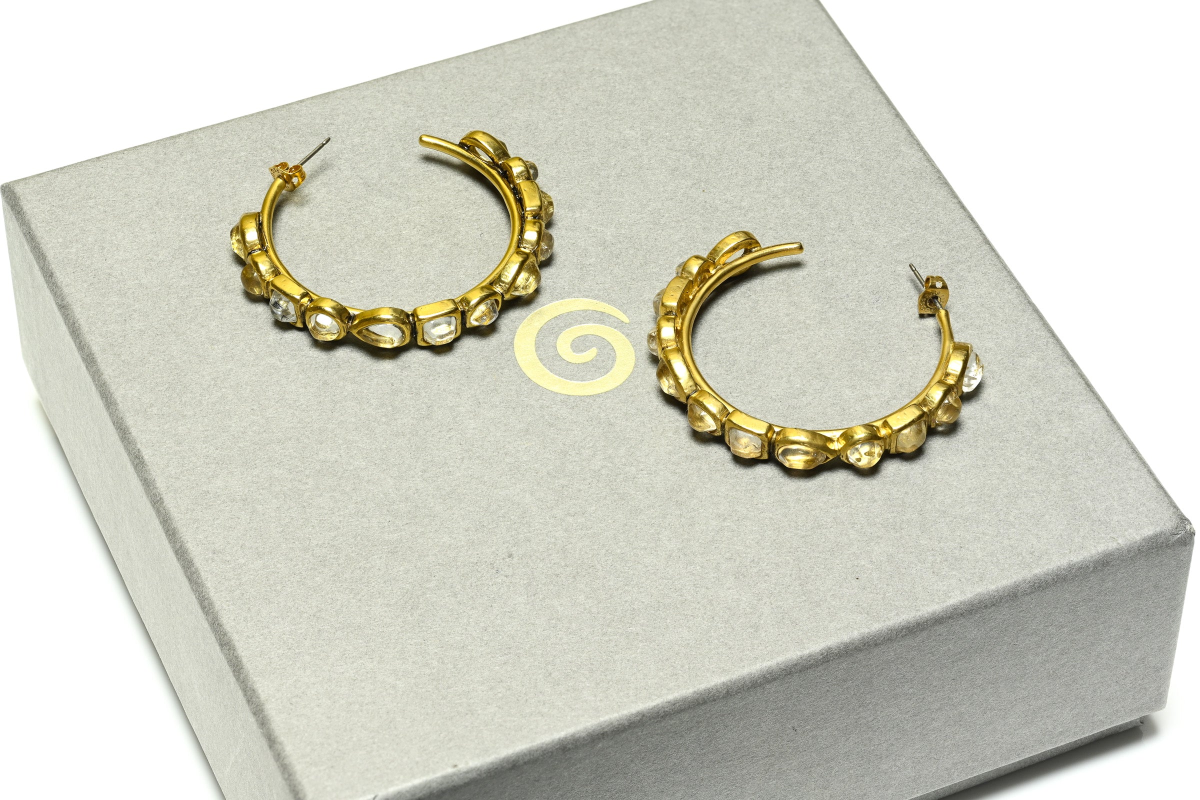 Robert Goossens Gold Plated Rock Crystal Hoop Earrings