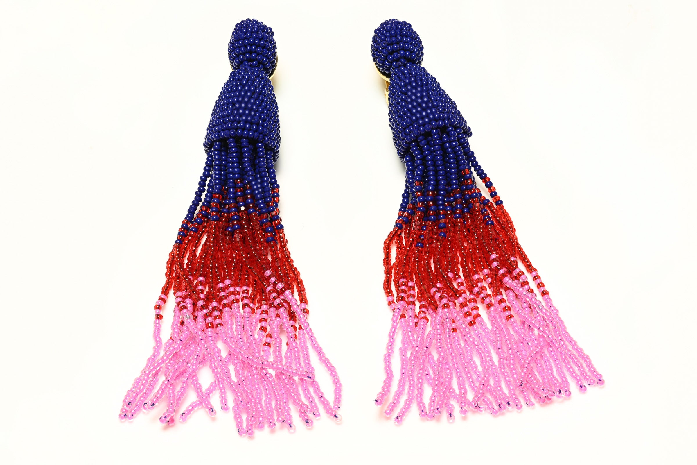 Oscar de la Renta Long Blue Pink Red Tassel Earrings 1