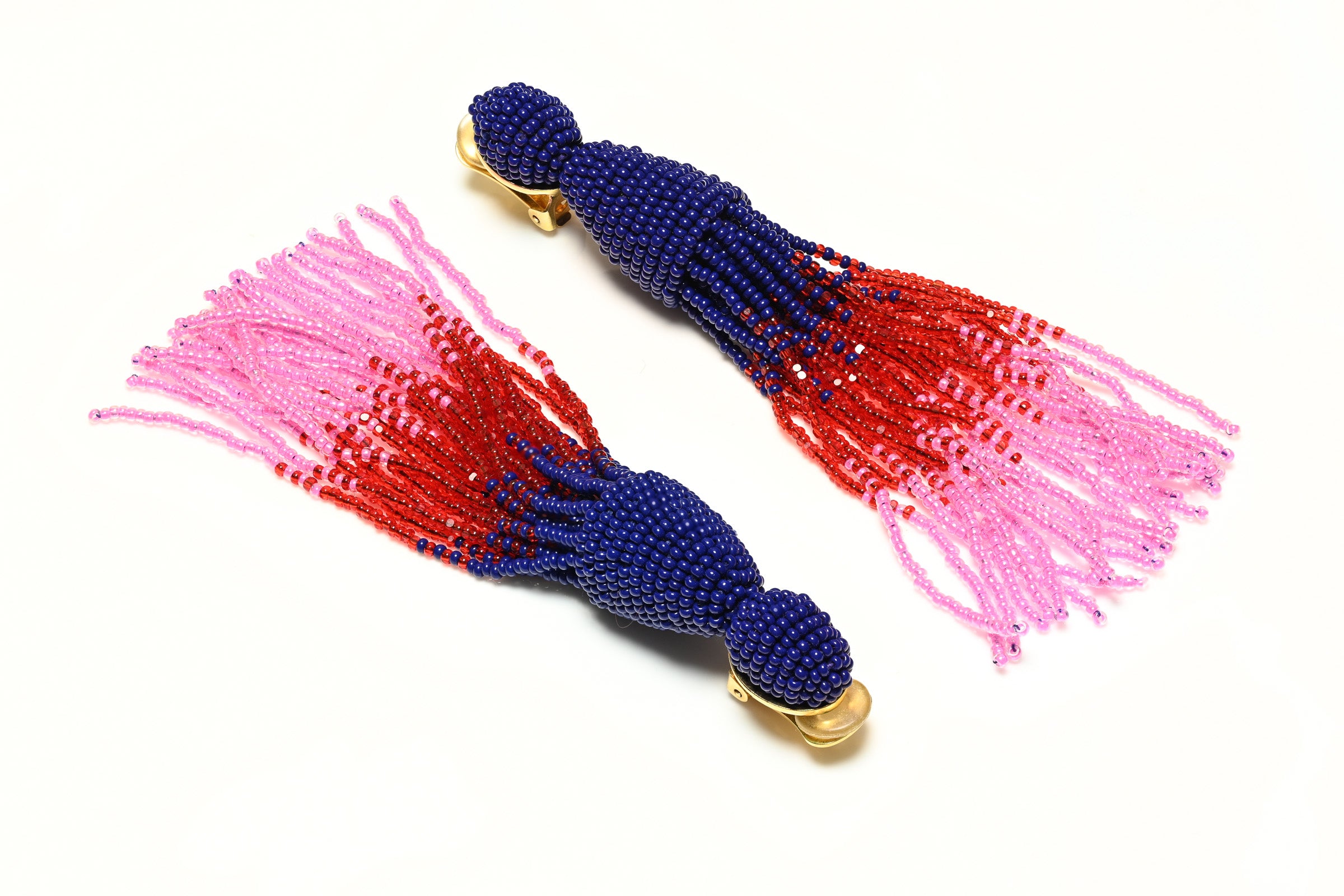 Oscar de la Renta Long Blue Pink Red Tassel Earrings