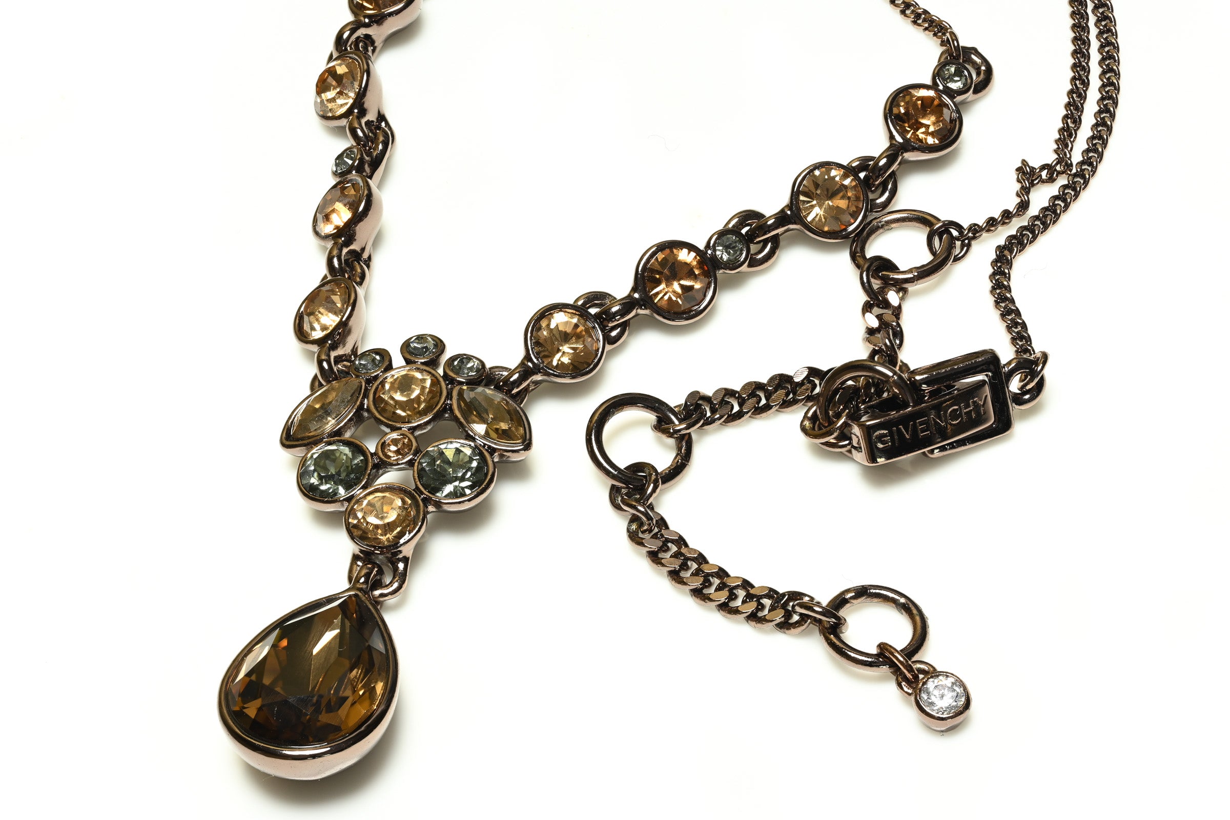 Givenchy Paris Brown Crystal Chain Pendant Necklace
