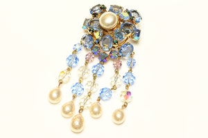 Vintage Christian Dior 1958 Yves Saint Laurent Pearl Blue Crystal Tassel Brooch