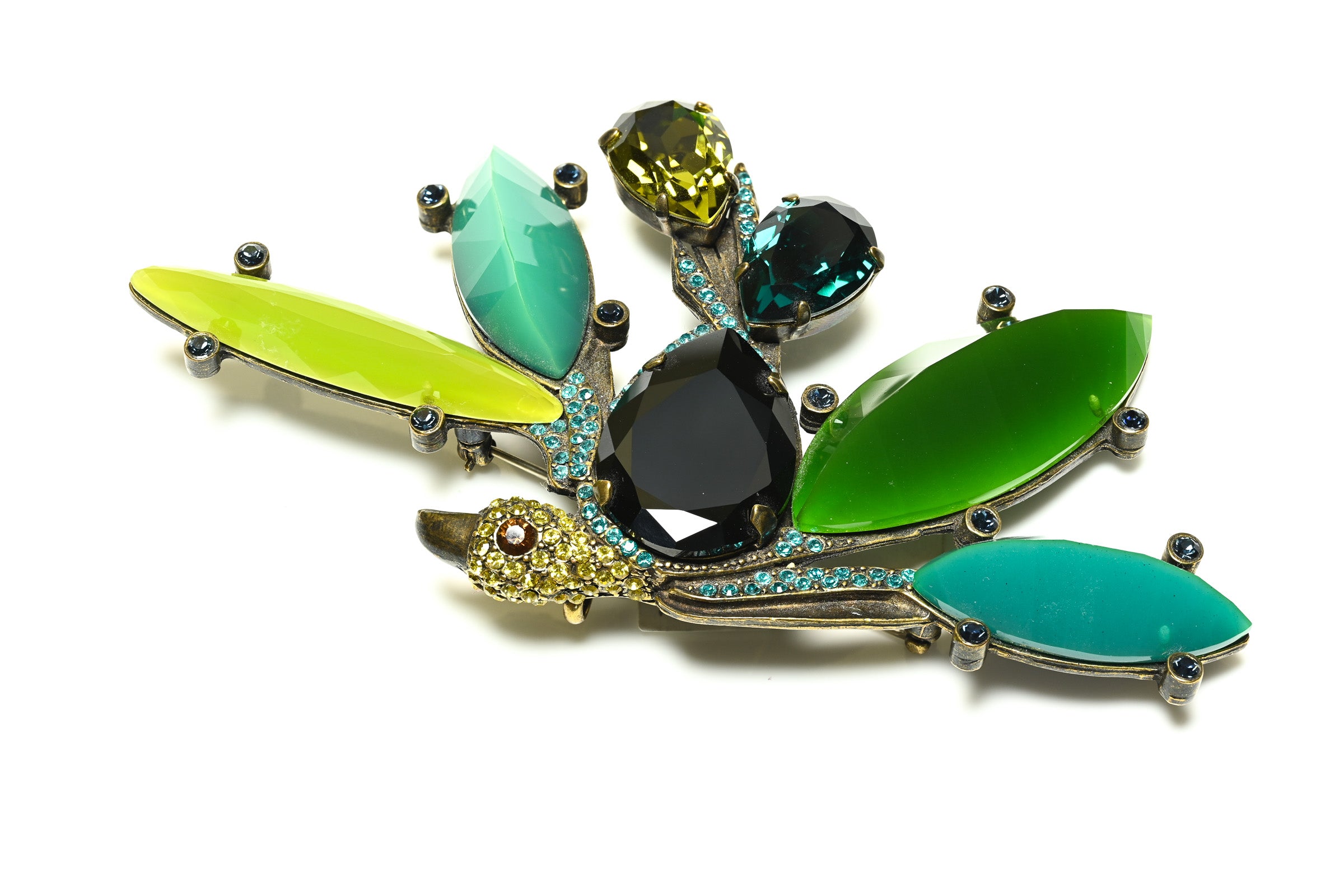 Lanvin Paris Green Blue Crystal Large Bird Brooch 1