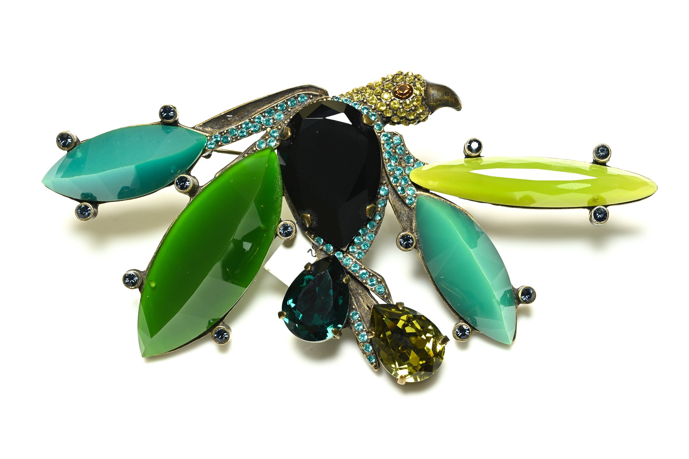Lanvin Paris Green Blue Crystal Large Bird Brooch
