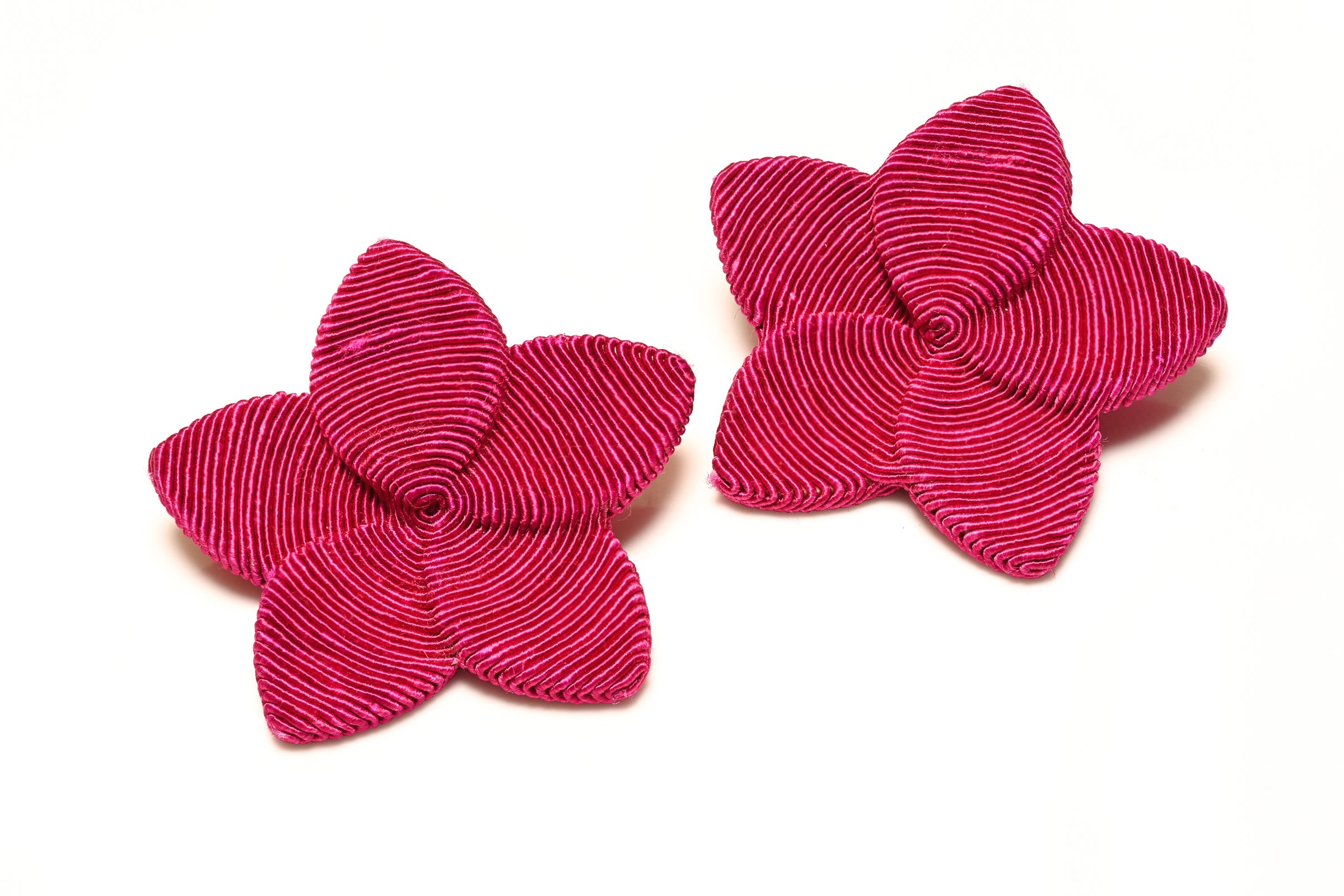 Rebecca de Ravanel Fucsia Pink Silk-like Cord Flower Earrings
