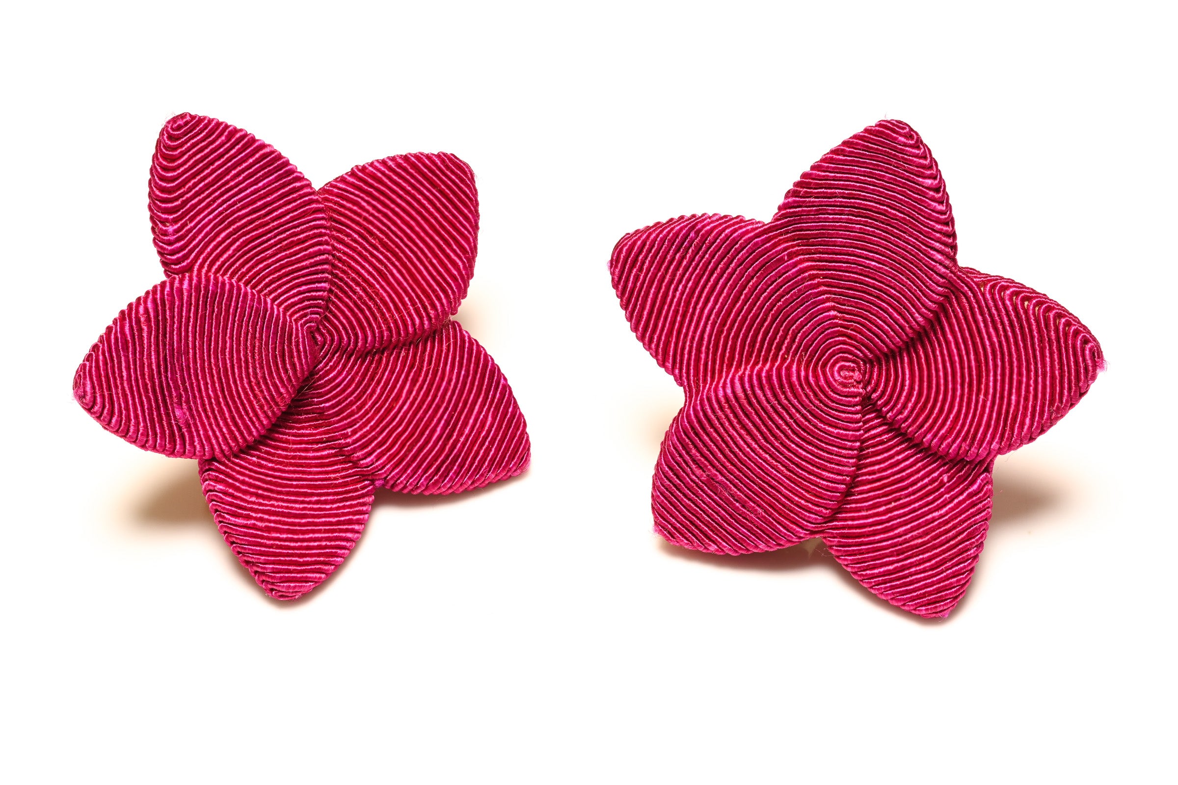 Rebecca de Ravanel Fucsia Pink Silk-like Cord Flower Earrings 1