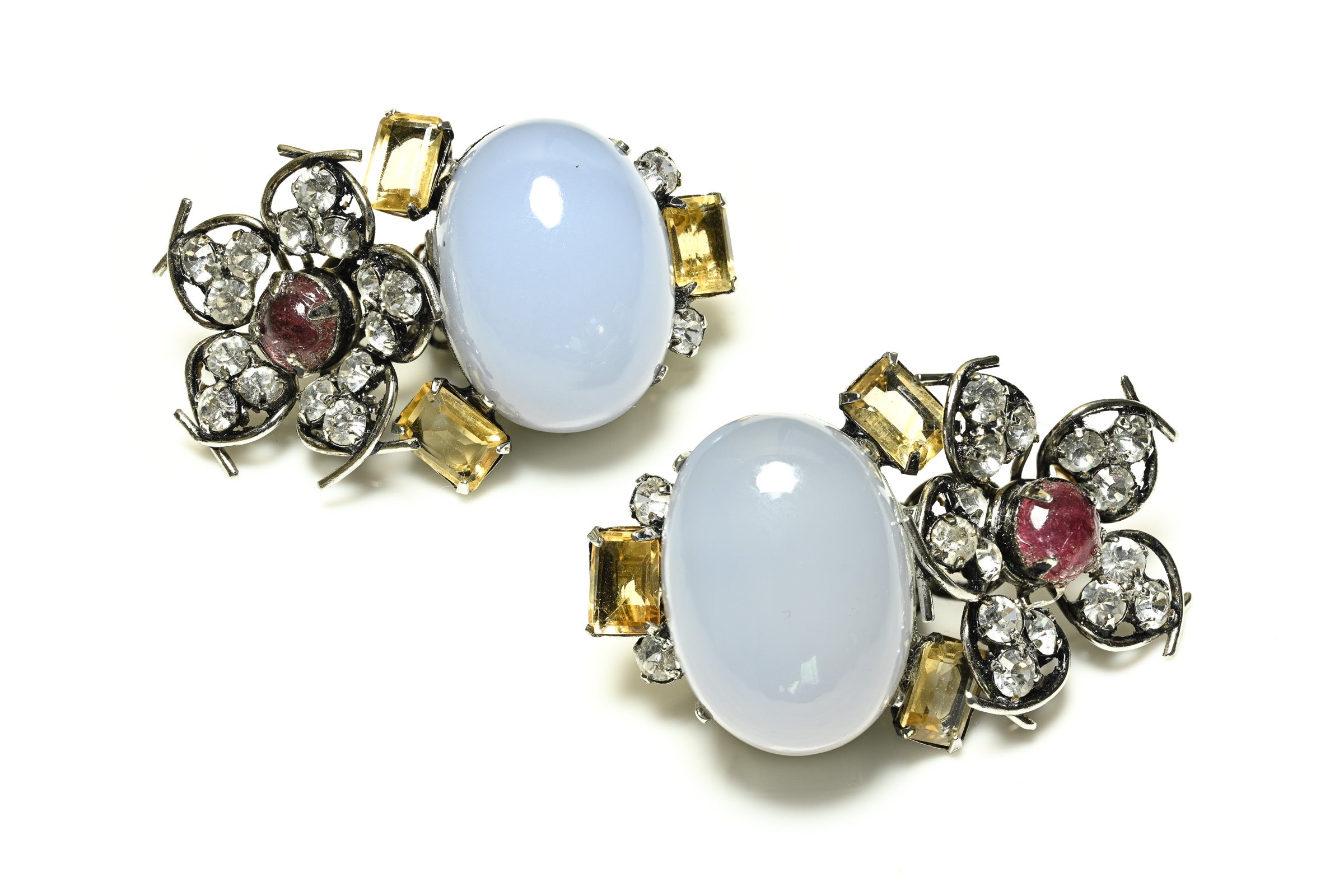 Iradj Moini Citrine Red Glass Crystal Flower Earrings