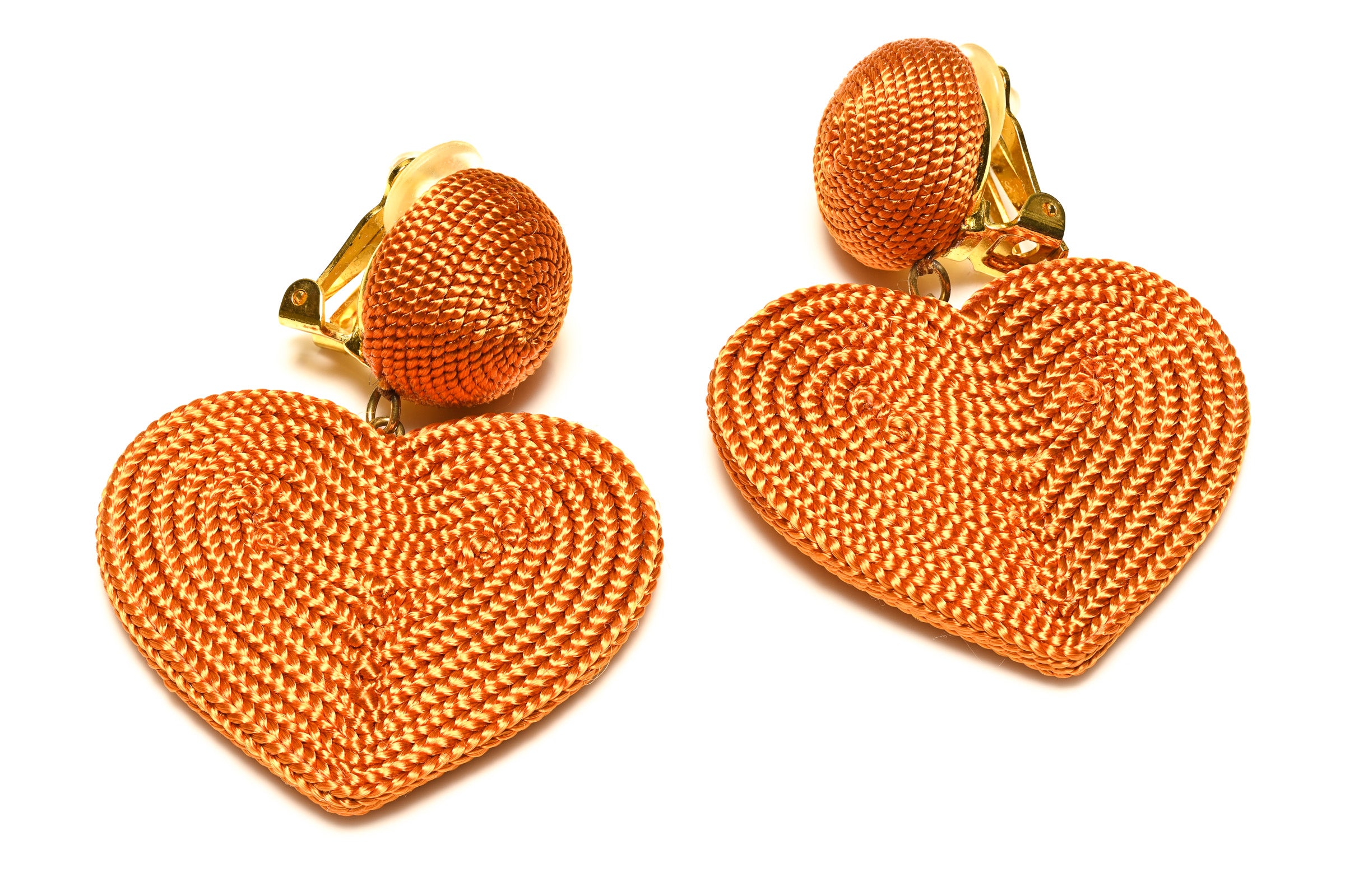 Rebecca de Ravanel Orange Heart Silk-like Drop Earrings 1