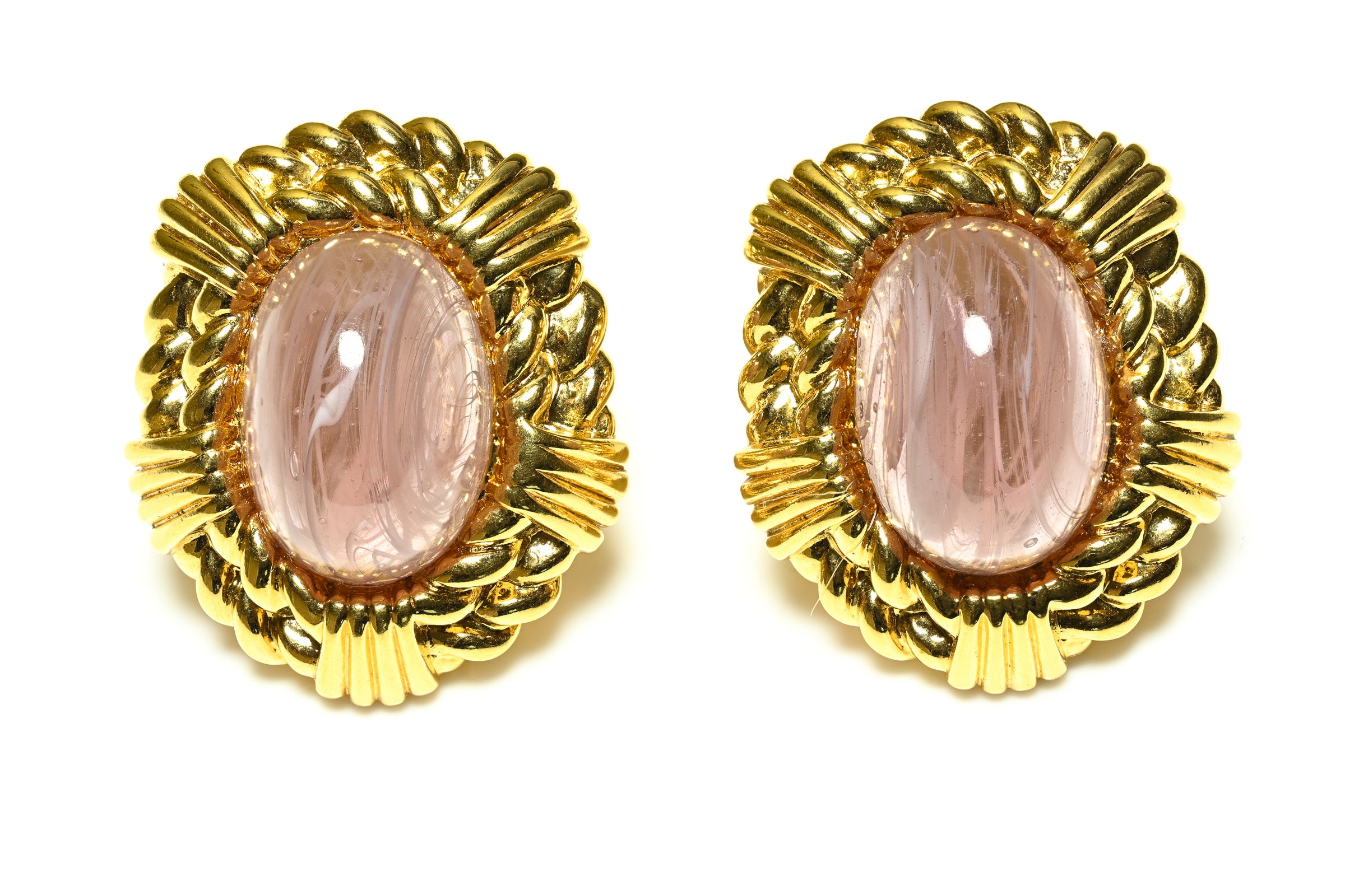 Vintage Nina Ricci Large Gold Plated Purple Glass Earrings