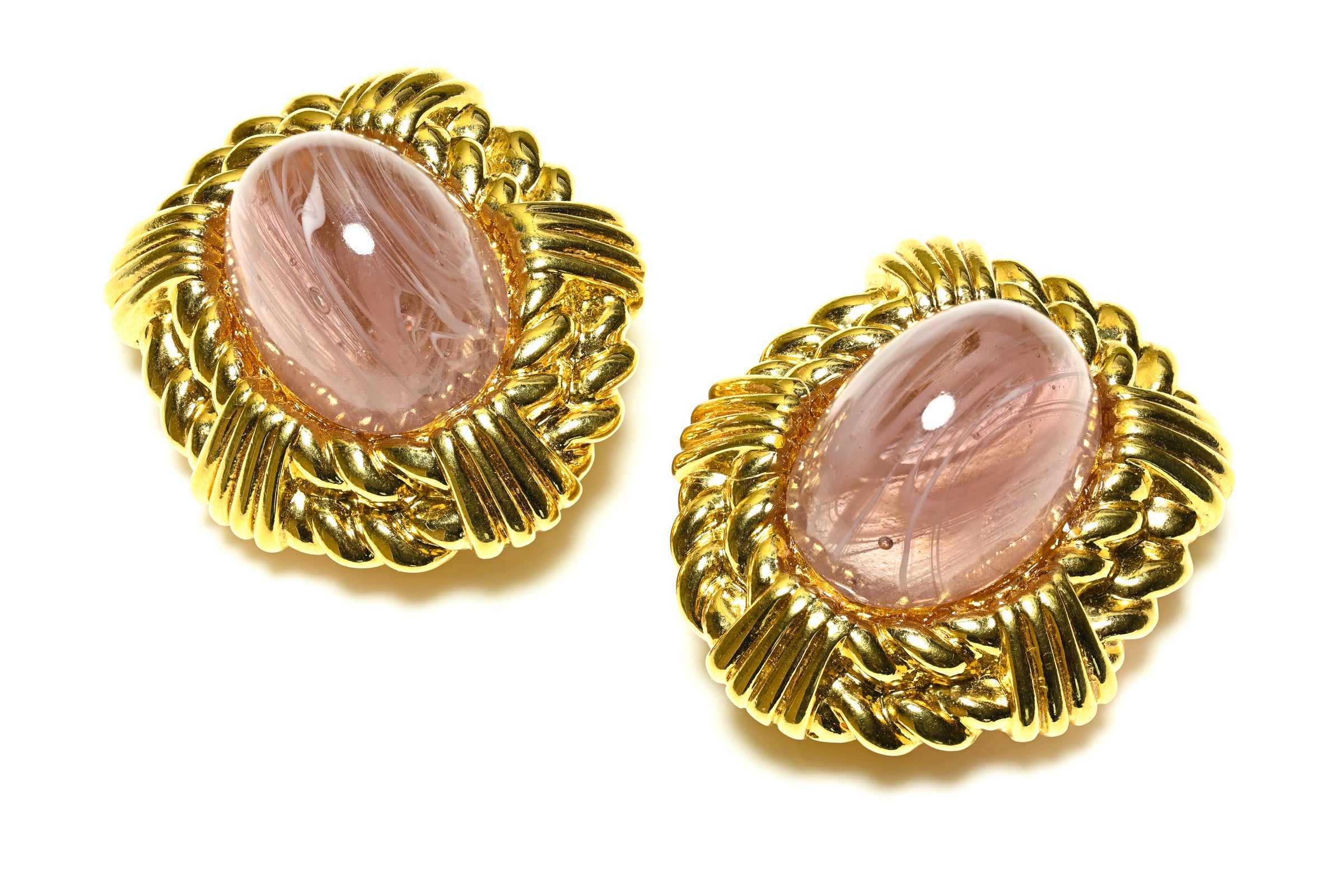 Vintage Nina Ricci Large Gold Plated Purple Glass Earrings 1