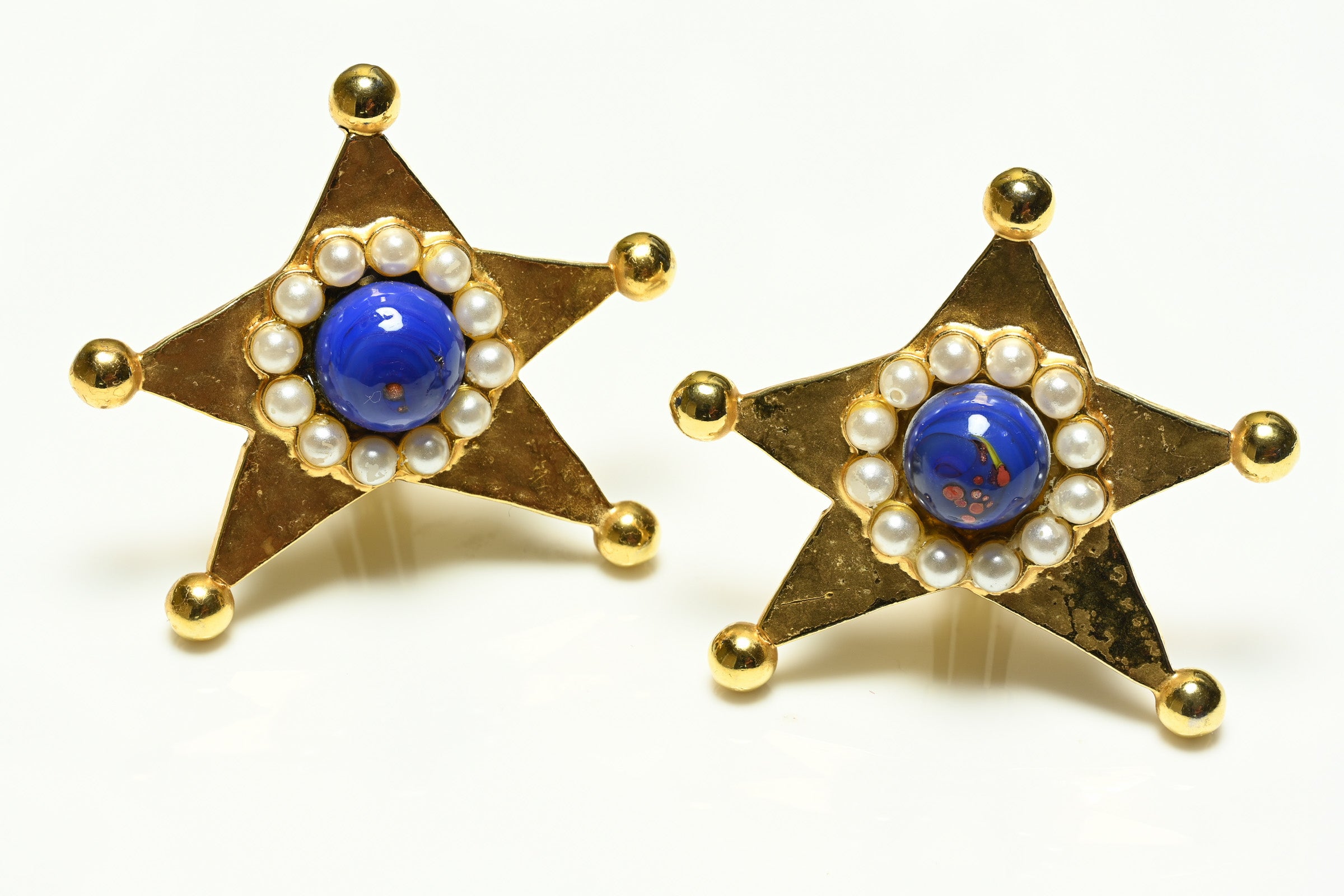 Vintage Moschino Couture Blue Glass Beads Pearls Star Earrings Necklace Set 1