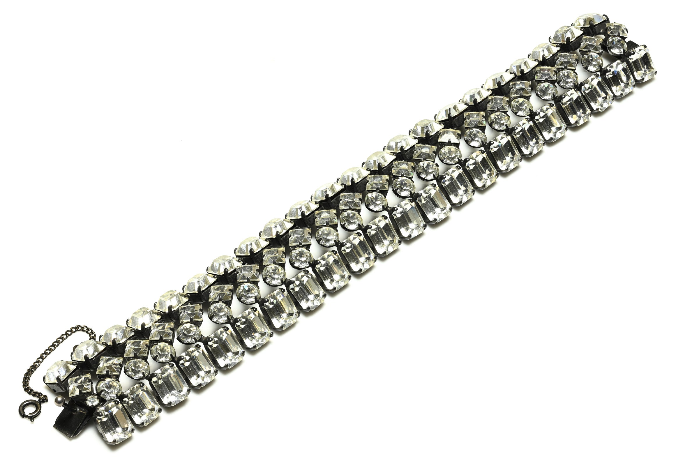 Vintage Schreiner NY Wide Emerald Round Cut Crystal Bracelet