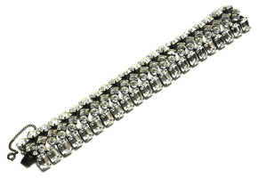 Vintage Schreiner NY Wide Emerald Round Cut Crystal Bracelet