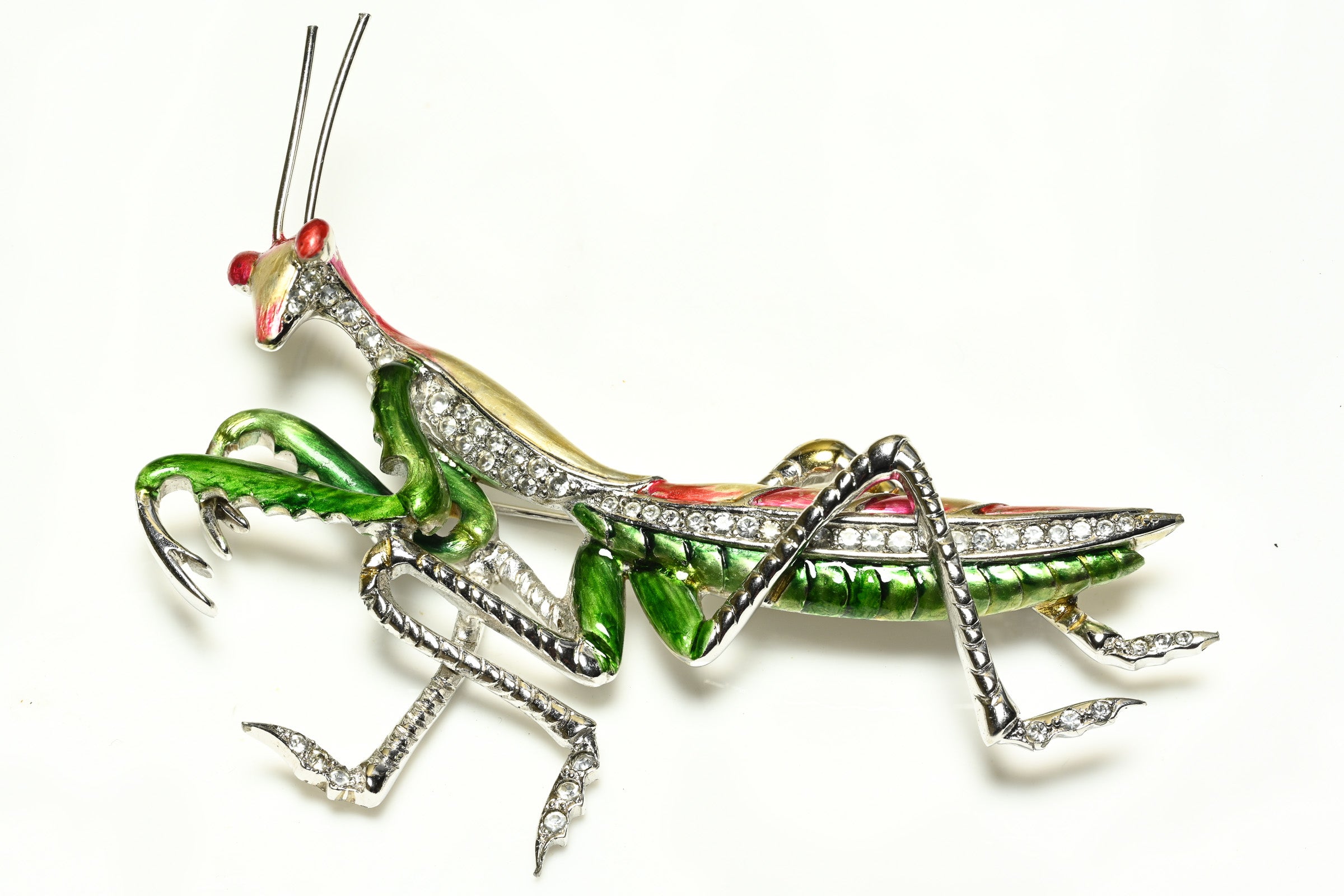 Marcel Boucher 1940's Enamel Crystal Praying Mantis Brooch