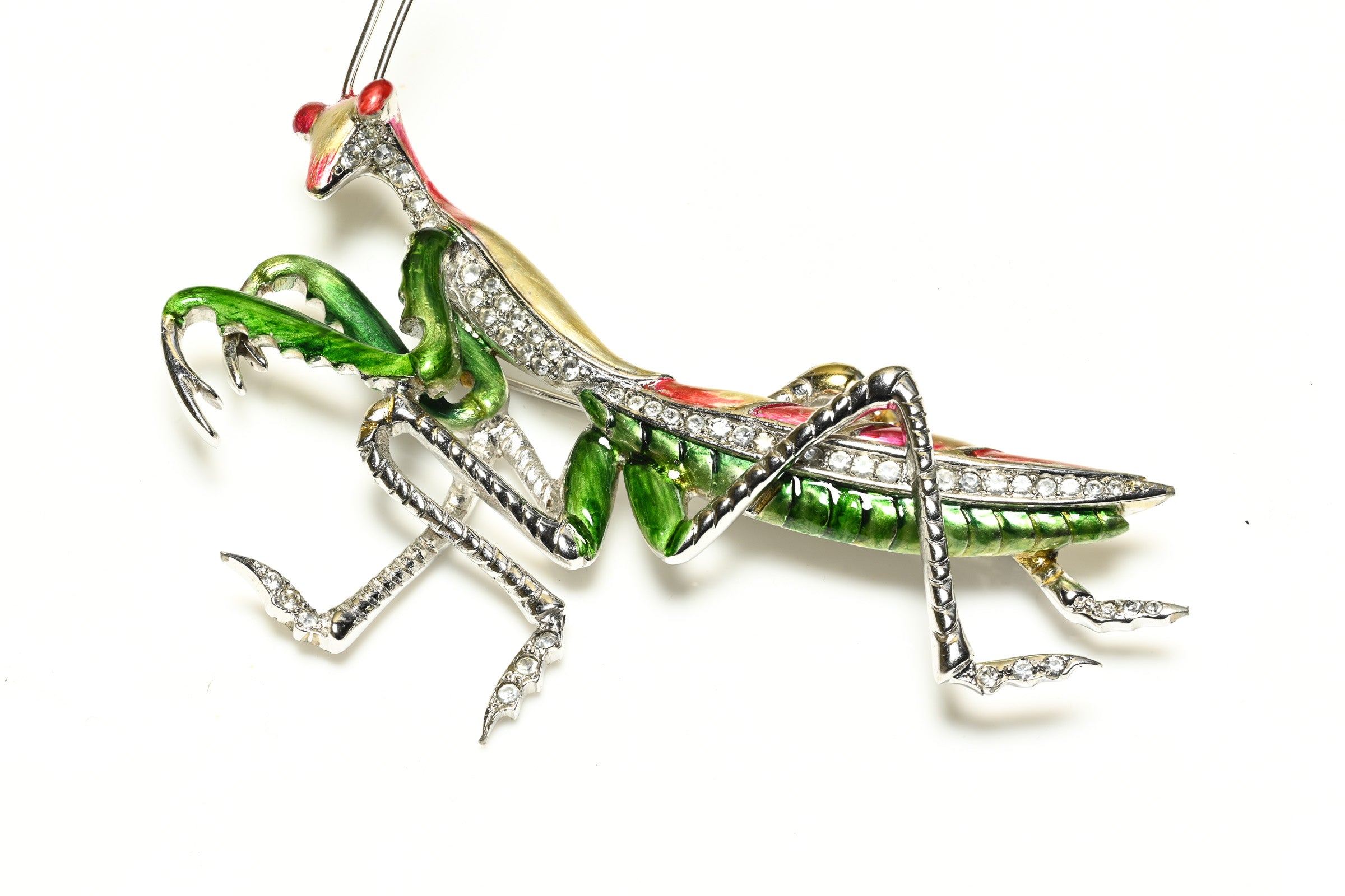 Marcel Boucher 1940's Enamel Crystal Praying Mantis Brooch 1