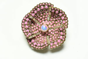 Vintage Roger Jean-Pierre Paris Pink Crystal Pearl Flower Brooch
