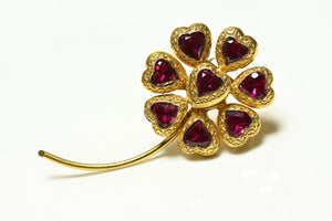 Vintage Roger Jean-Pierre Paris Pink Crystal Heart Flower Brooch